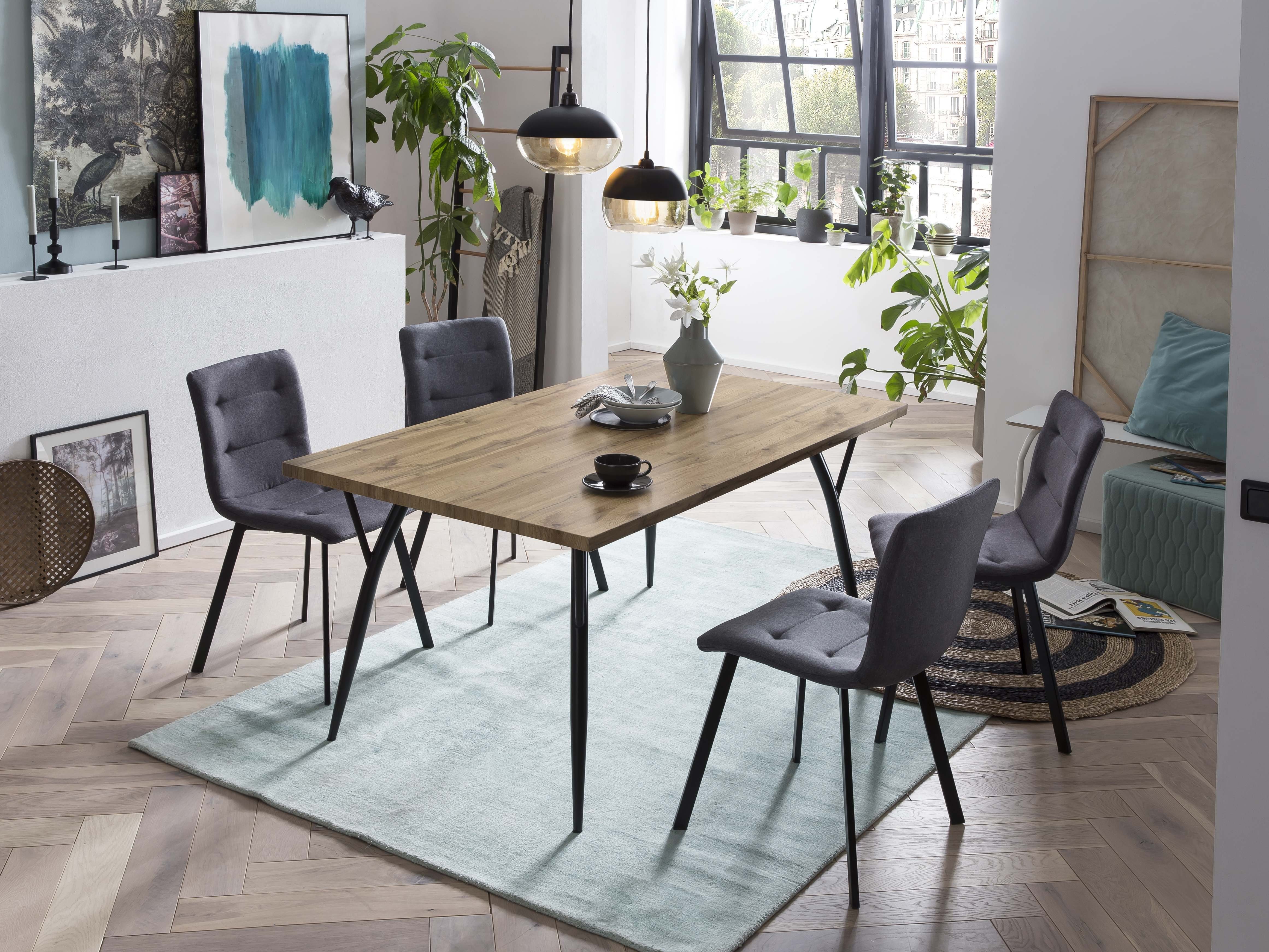 150x77x90 Esszimmer Esstisch Tisch MDF Eiche-Dekor, - Küchentisch mit Beine Beine mit TPFLiving - Maße - Metall LEVI (BxHxT): 1-St., Plattenstärke: Esszimmertisch, Designertisch, 4-Fuß-Gestell, stylischem (Hochwertiger schwarz), cm 3,5 cm naturfarben,