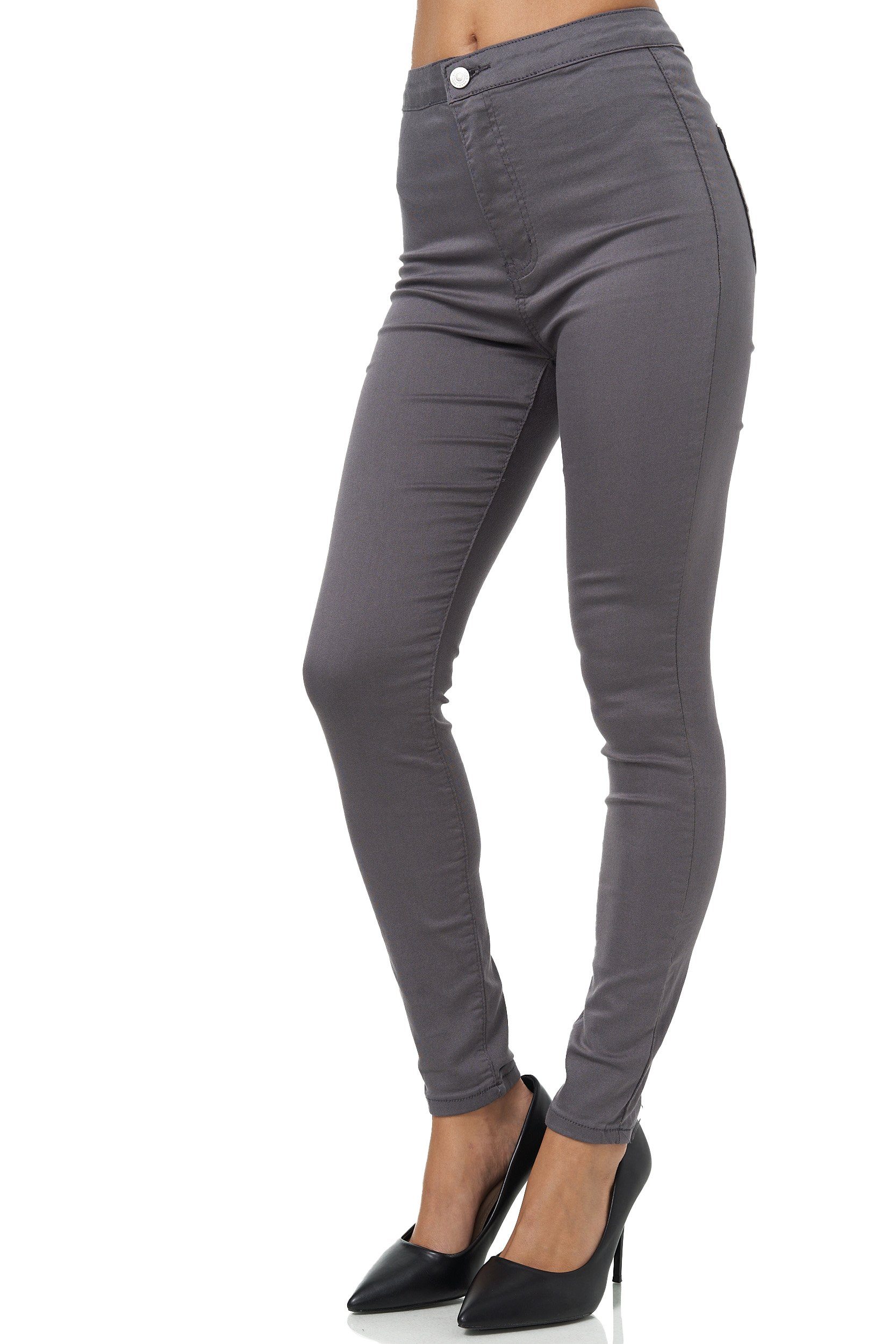 Elara Elara Grau High High-waist-Jeans Fit Jeans Damen Milano Waist (1-tlg) Slim