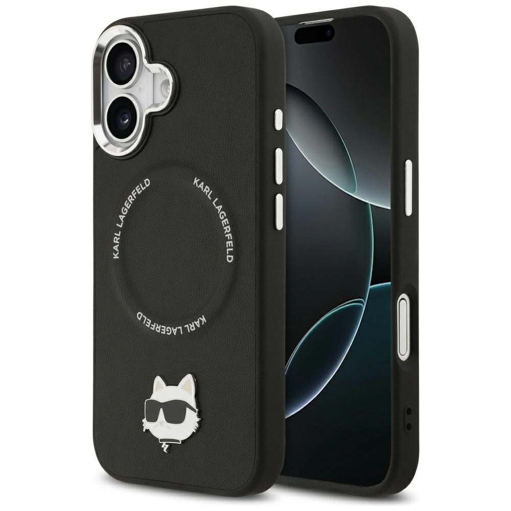 KARL LAGERFELD Handyhülle Schutzhülle Magnethülle Designerhülle, MagSafe, Choupette-Pin, Kunstleder, Aluminiumrahmen
