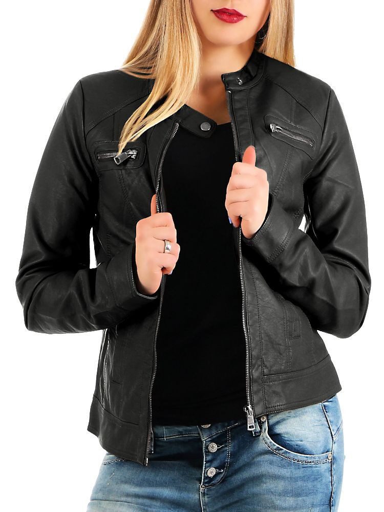 ONLY Lederimitatjacke ONLBandit Taillierte Kunstlederjacke, Bikerstyle, Stehkragen