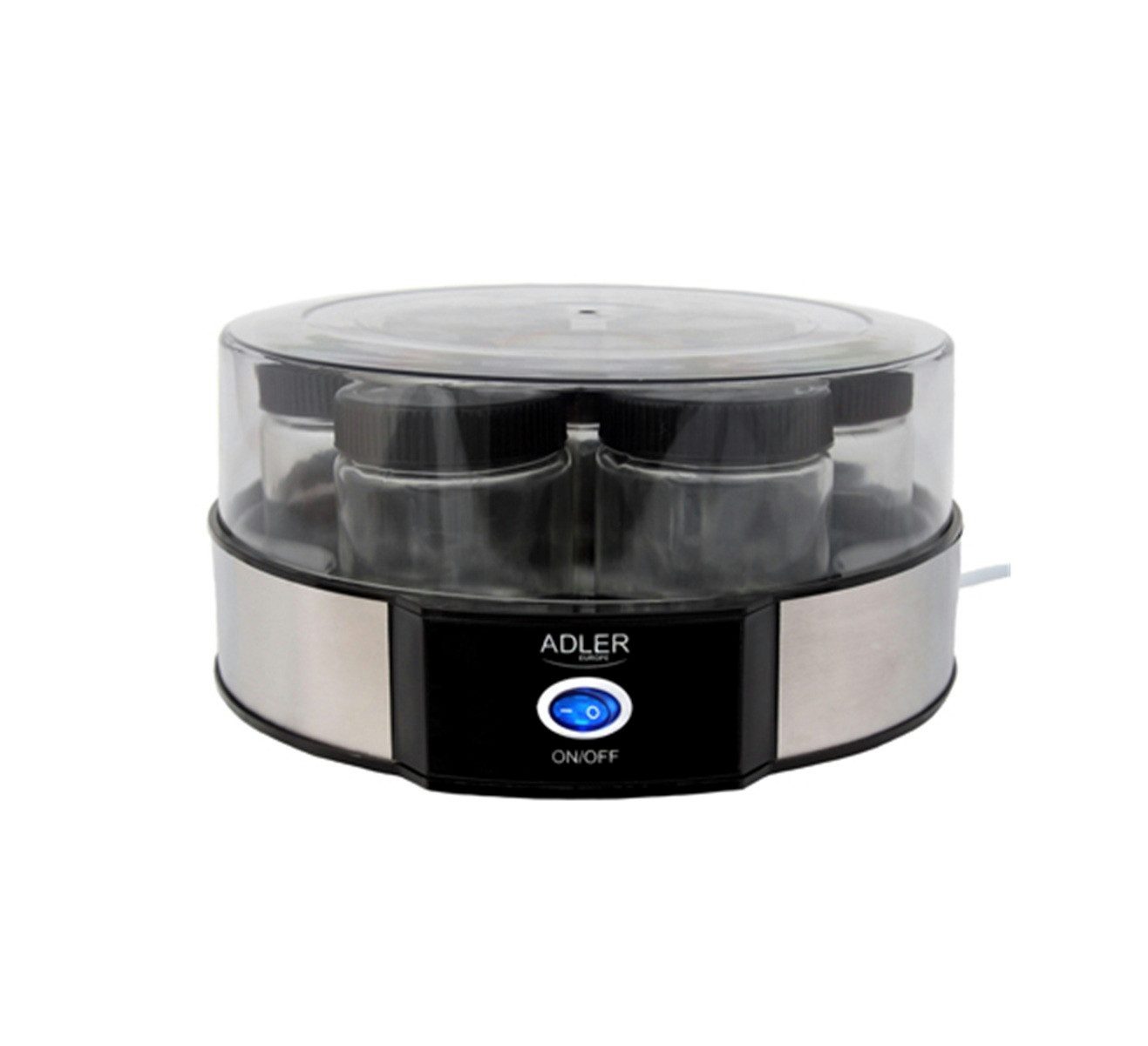 Adler Joghurtbereiter AD 4476 - 7 Glasgefäße mit Schraubdeckel 20 W Schwarz/Silber, 7 Portionsbehälter, je 200 ml, Energiesparend mit nur 20 W, Konstante Gärtemperatur von 42 °C