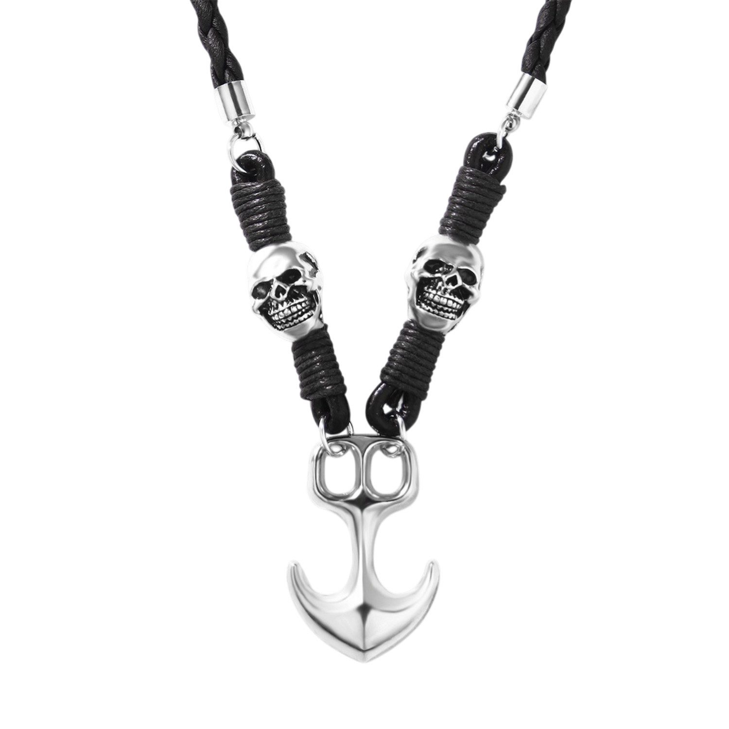 KARMA Kette mit Anhänger Herrenkette Anker Totenkopf Lederkette schwarz od. braun (Karabinerverschluss maskulin robust, 1-tlg., Schmuck Leder Metall 54cm verstellbar), Halskette Männer Anhänger Skull Kette Herren