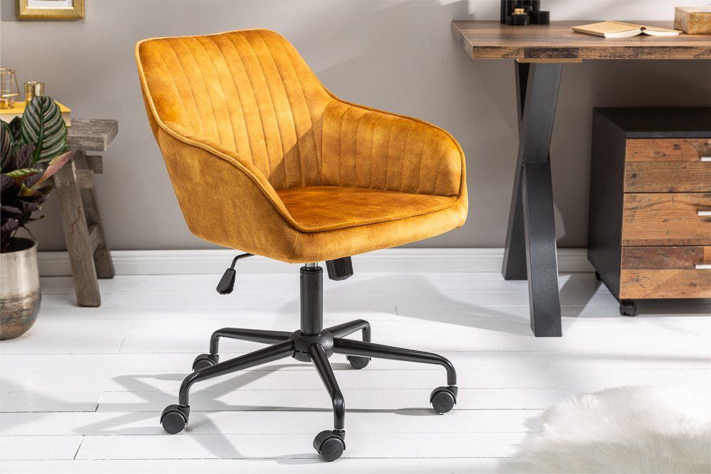 riess-ambiente Drehstuhl TURIN senfgelb / schwarz, Büro · Samt · Metall · Laufrollen · höhenverstellbar · Home Office