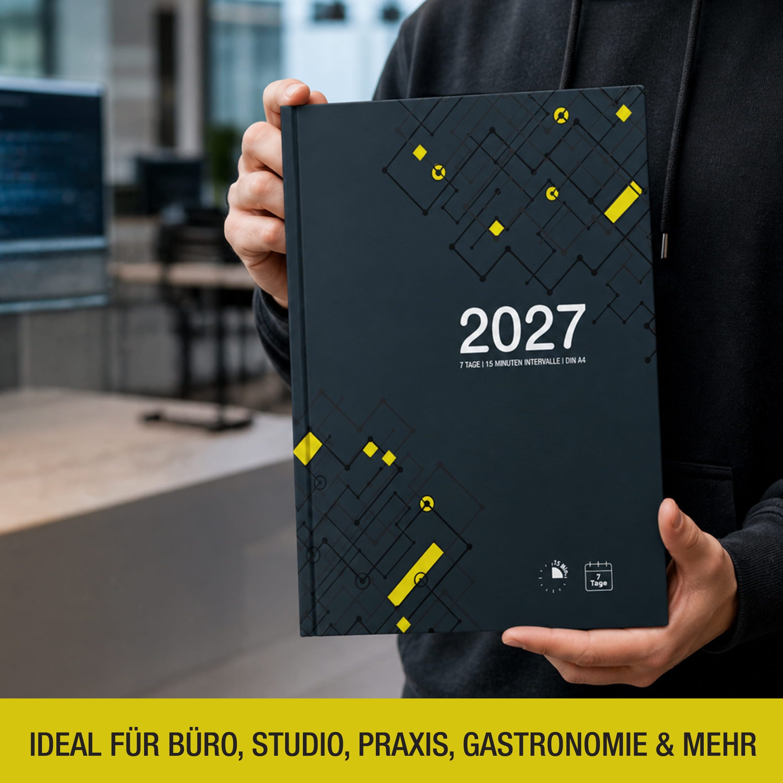 TOBJA Buchkalender Praxisplaner 2027 A4 Urban Hardcover Tattoo Barber 15 Min Takt FSC, Hardcover Layflat, A4, 15-Min-Takt, Urban-Design, FSC, 23-Mitarbeiter – Bild 3 von 5