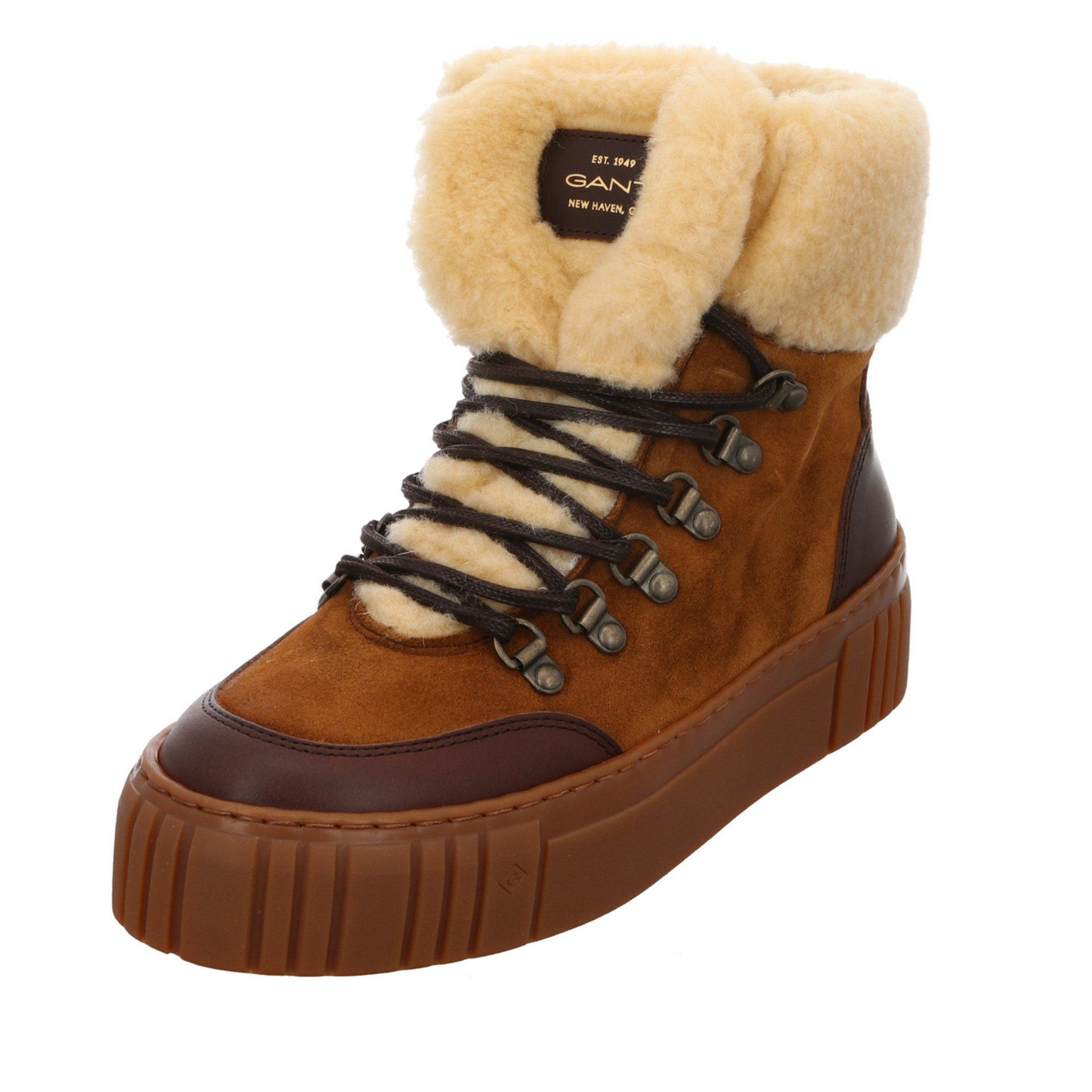 Gant Snowmont Boots Lederkombination uni Schnürstiefel Lederkombination beige/darkbrown