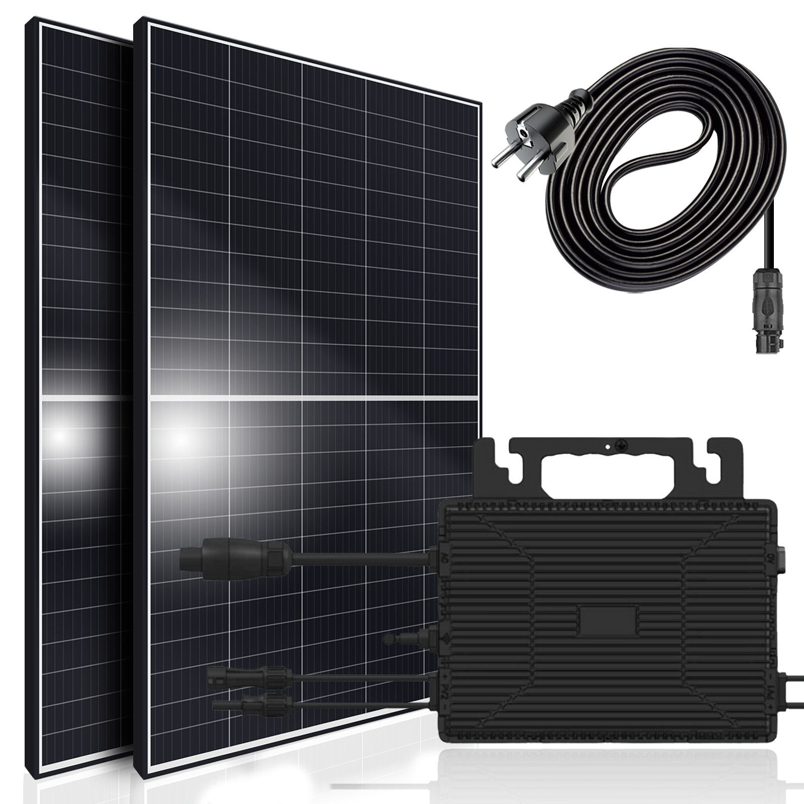 SUNNIVA Balkonkraftwerk 900W/800W komplett Steckdose -, (Astro Energy 800W Wechselrichter - PV Solaranlage Komplettset - 2x 450W Solarmodule - inkl. 5m Kabel - Bluetooth WIFI)
