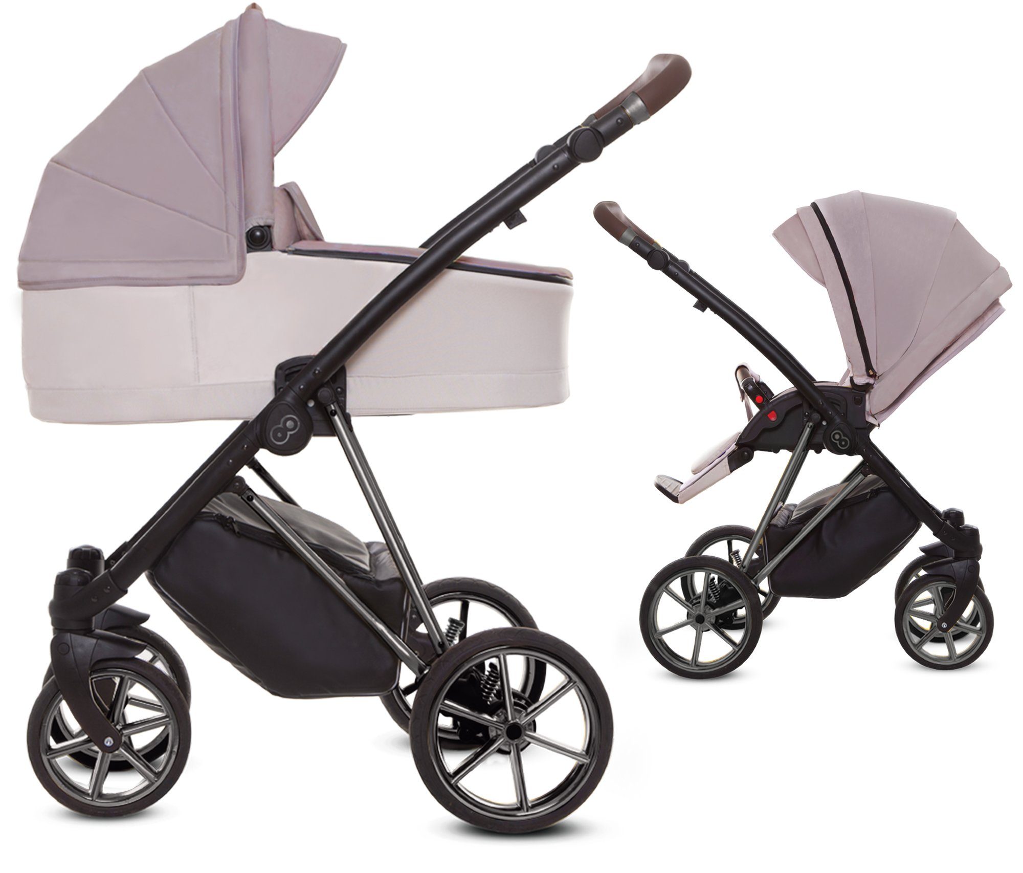 TPFLiving Kombi-Kinderwagen 2in1 Musse Ultra, Baby Buggy Babywanne 5-Punkt-Sicherheitsgurt, großes Zubehör-Set Kinderwagen 2 in 1 Stoff Pastell, Gestell Silber Pastel | Gestell Silber