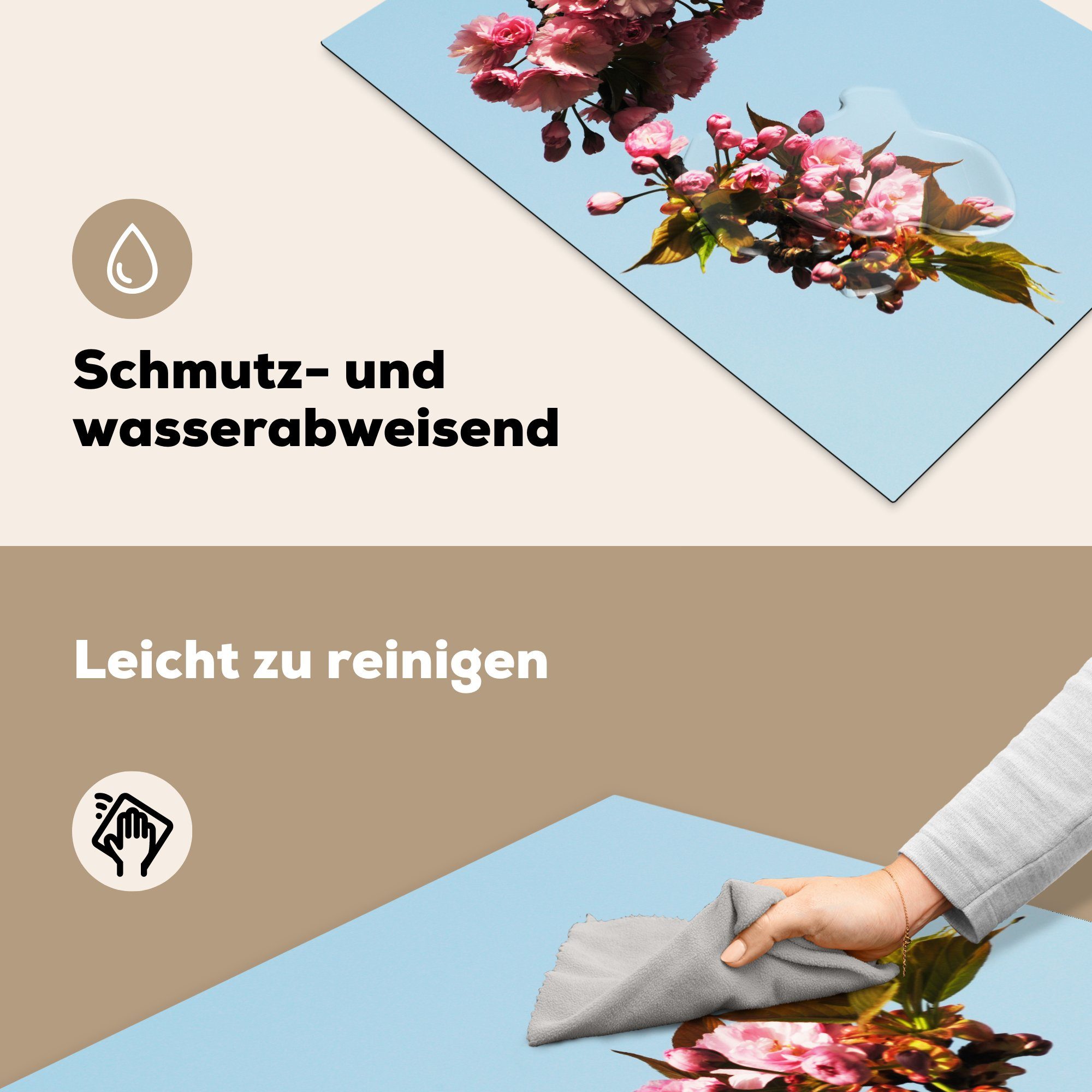 Kirschblüte, Herdblende-/Abdeckplatte tlg), MuchoWow cm, Vinyl, nutzbar, 78x52 (1 Mobile Arbeitsfläche Ceranfeldabdeckung