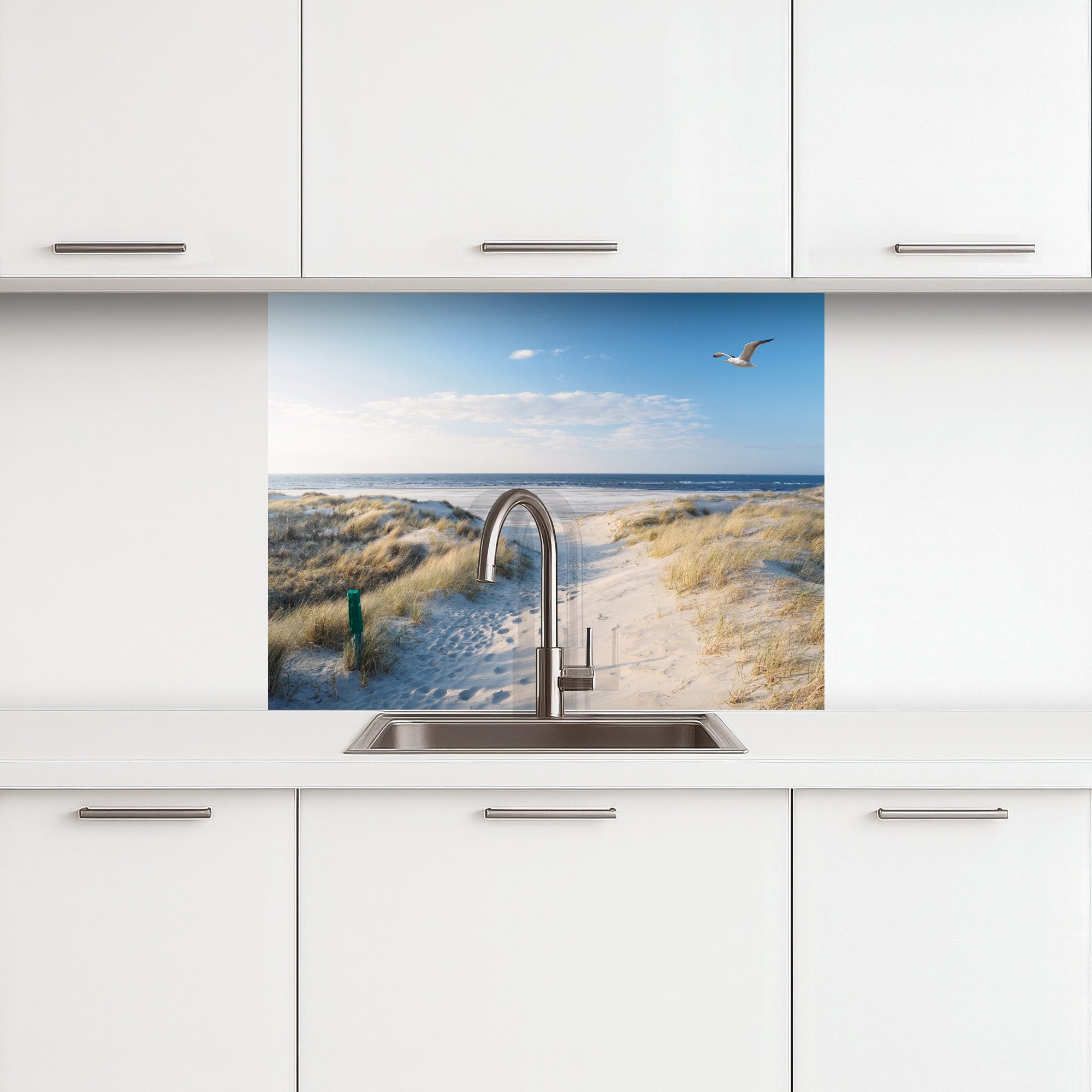 KitchenYeah Küchenrückwand selbstklebend Düne - Möwe - Strand - Meer - Sonn günstig online kaufen