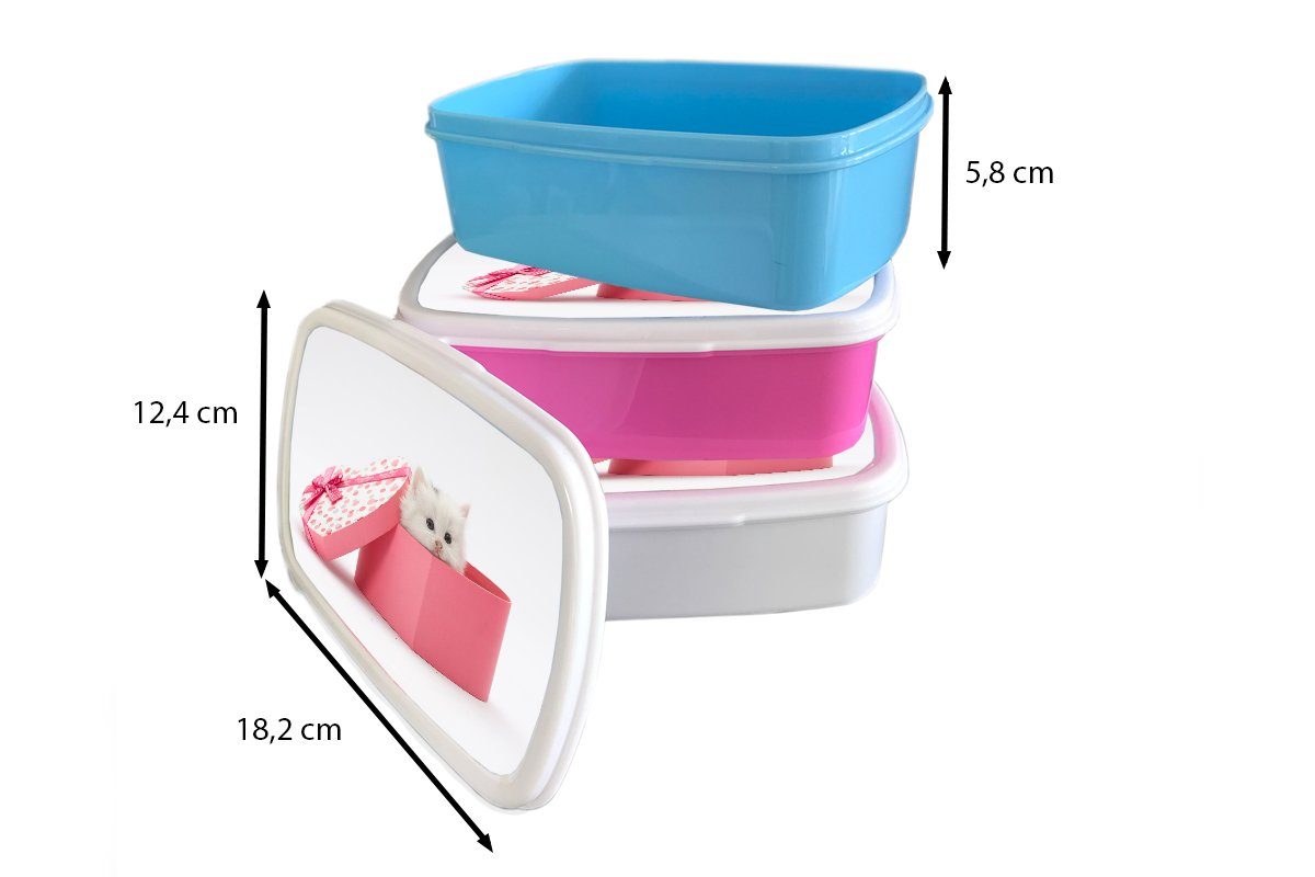 MuchoWow Lunchbox Eine Nahaufnahme eines und Kunststoff, für für (2-tlg), aus einem Mädchen Kätzchens Kinder Jungs Geschenk, Brotbox Brotdose, Erwachsene, weiß und