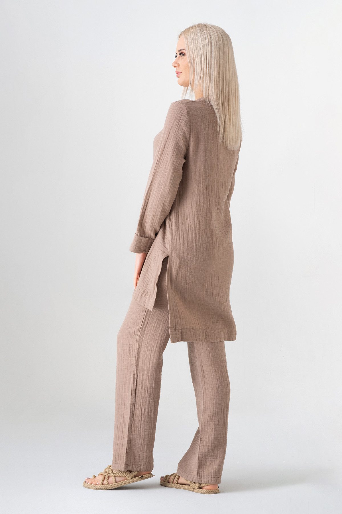 WENOR Hosenanzug Tunika Set aus Musselin 100 % Baumwolle Modest Fashion (Zweiteilig, 2-tlg., Tunika & Hose) Verlängertes Rückenteil, Zweiteiler mit Tunika und weiter Hose