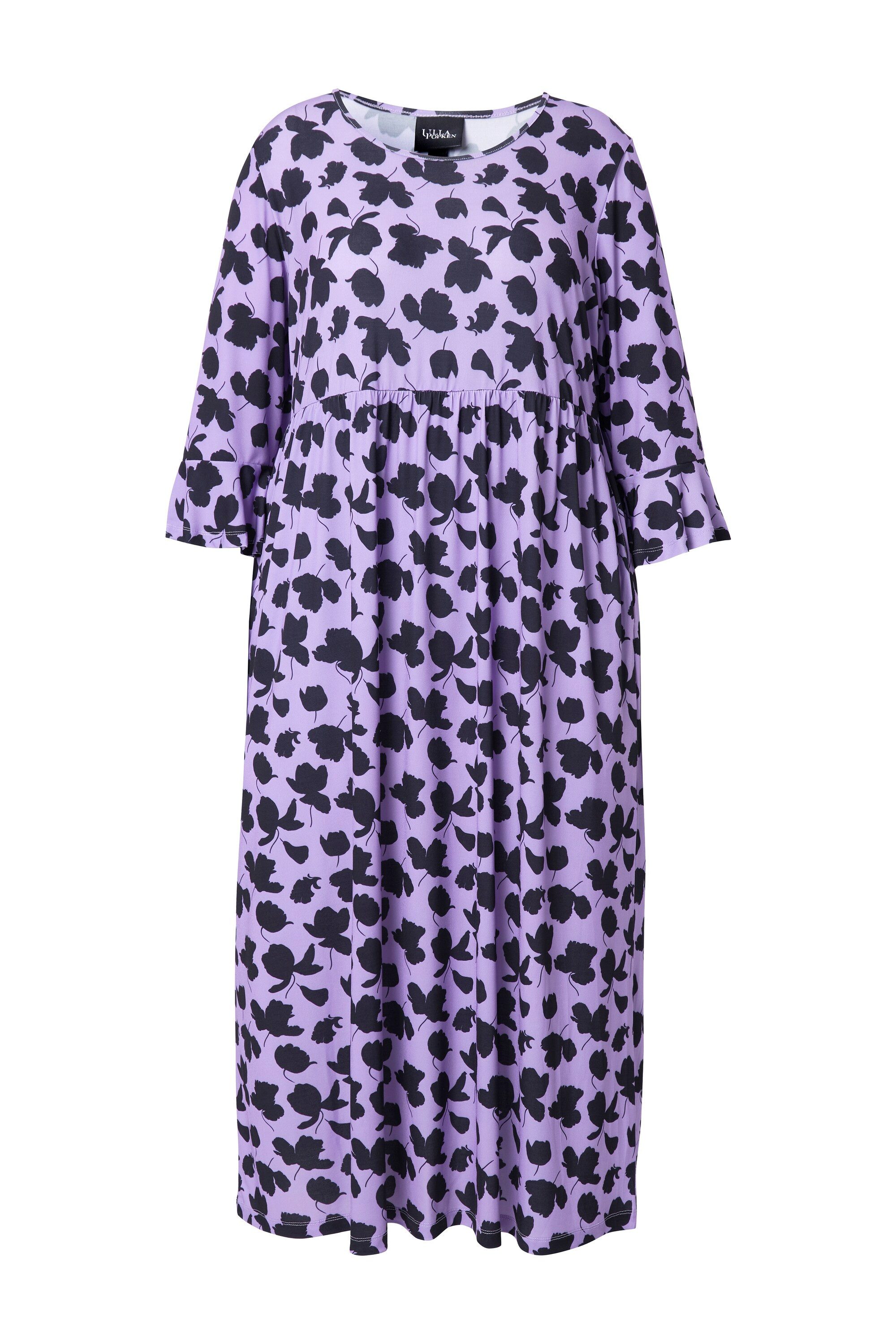 Ulla Popken Maxikleid Jerseykleid A-Linie Rundhals 3/4-Volantärmel