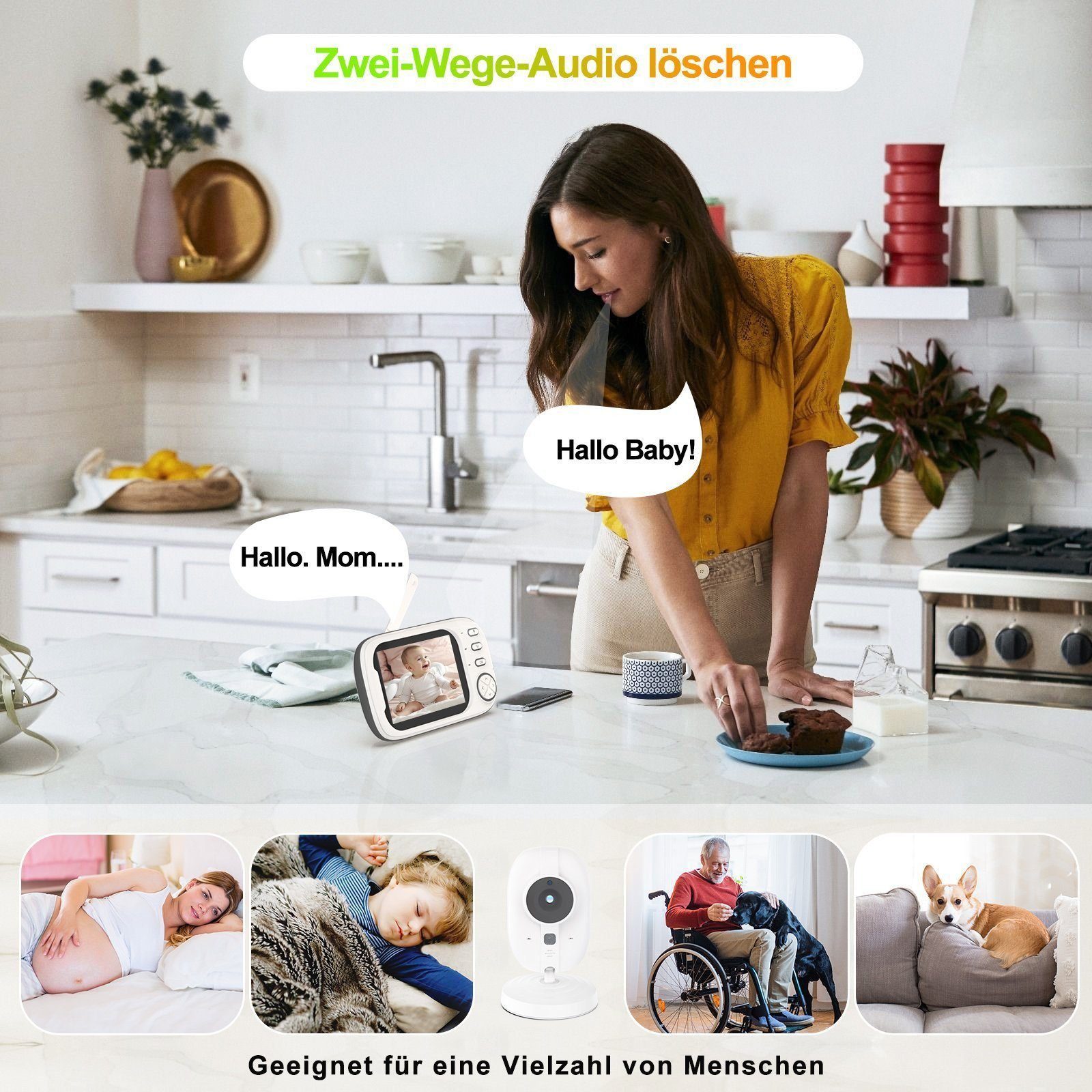 FELIXLEO Babyphone Babyphone Babyphone mit Kamera 3.5"LCD Bildschirm 360° Blickwinkel, 1-tlg.