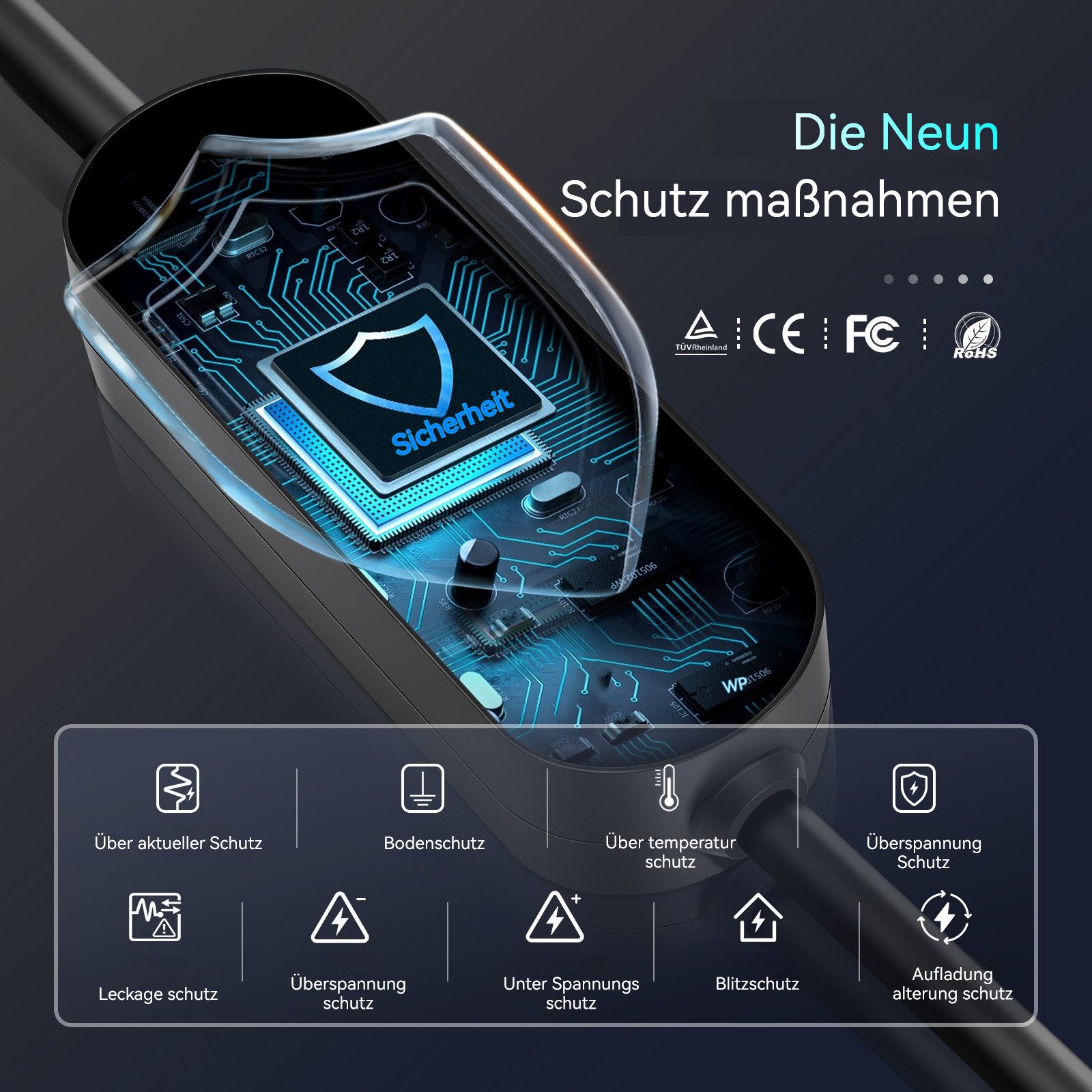 Hikity Tragbare Autoladepistole mit Bildschirm Autoladekabel, Europäische Standard-Stromversorgungen, IP66 Wasserdicht