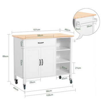 SoBuy Küchenwagen FKW103, mit Arbeitsplatte Kücheninsel Küchenschrank Rollwagen Sideboard