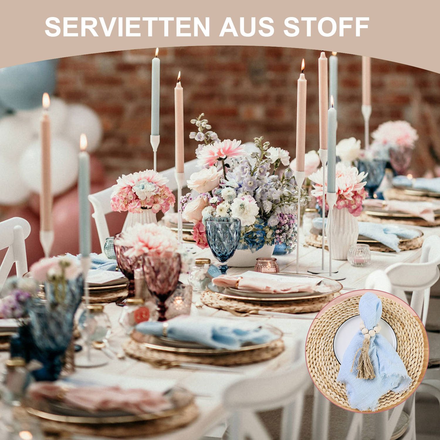 Refttenw Stoffserviette Handgefertigte Stoffservietten mit Fransen Baumwolle Servietten, (6 St), 42x42cm