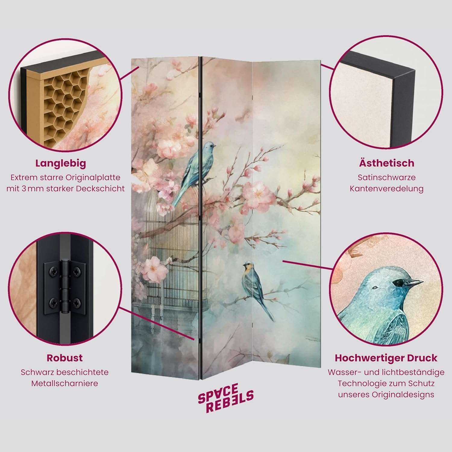 SPACEREBELS Paravent, Raumteiler - 3-teilig Raumtrenner, Druck 2-Seite