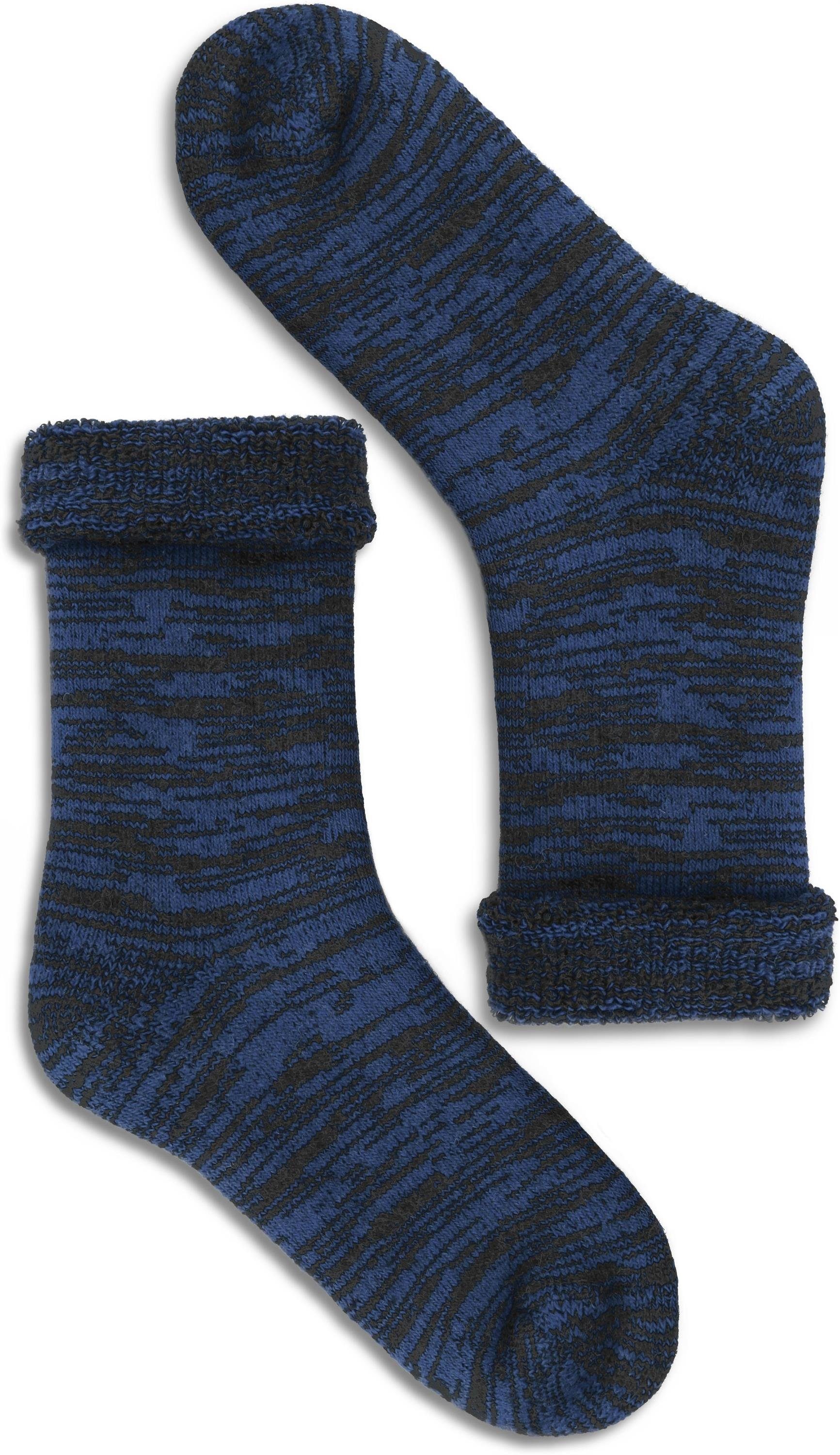 gefüttert Farbige Husky Polar Vollplüsch-Socken durchgehend Dunkelblau/Schwarz Thermosocken Wolle mit