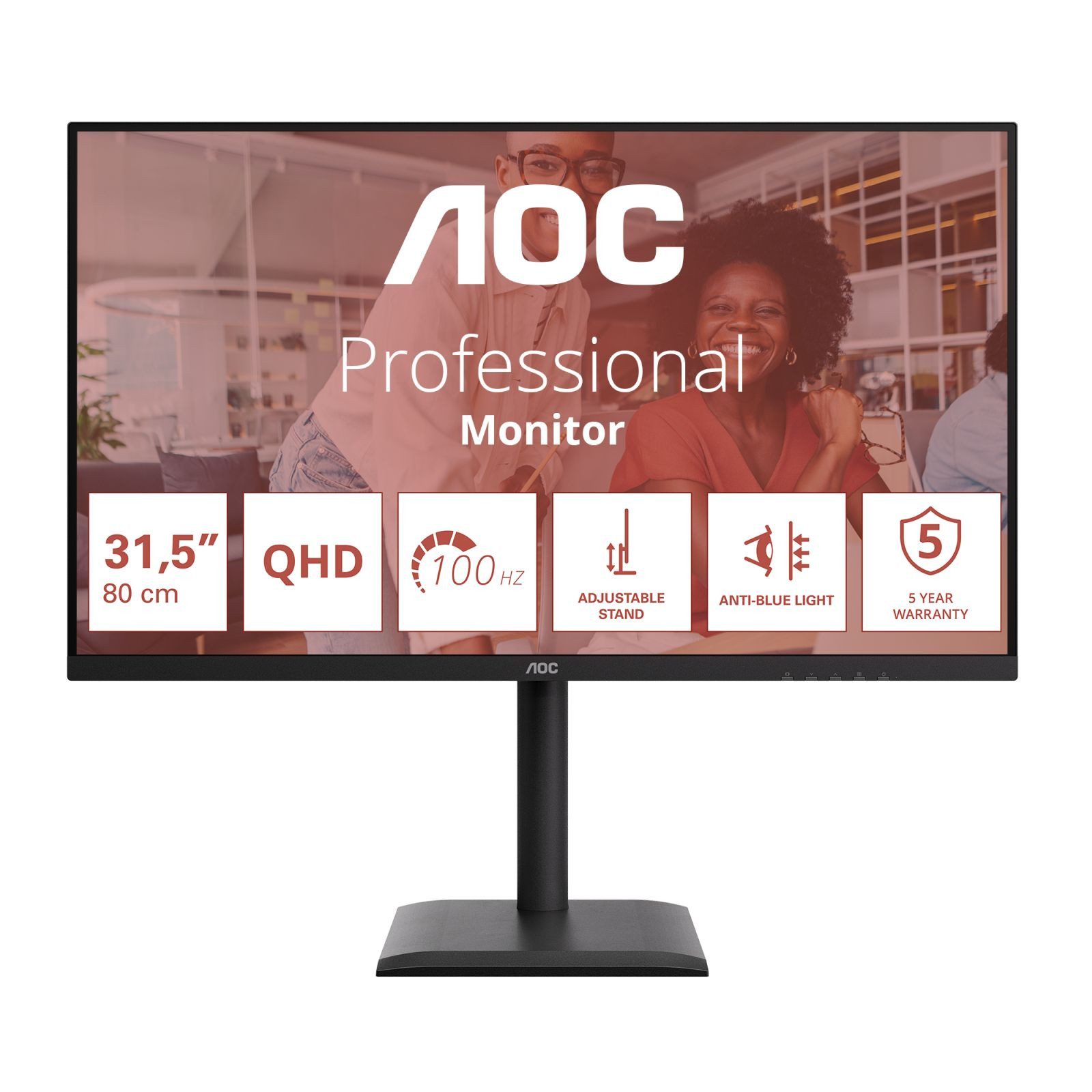 AOC 81,3cm (31,5) Q32E4U 16:09 2xHDMI+DP+USB IPS black TFT-Monitor (2560 x 1440 px, Quad HD, 4 ms Reaktionszeit, 100 Hz, IPS, Lautsprecher, HDCP, Kopfhörerbuchse, Pivot, Höhenverstellbar)