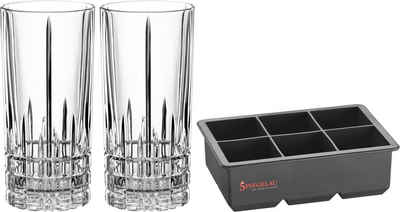 SPIEGELAU Longdrinkglas »Perfect Ice Cube«, Kristallglas, (2x Longdrinkglas, 1x Eiswürfelform), 350 ml
