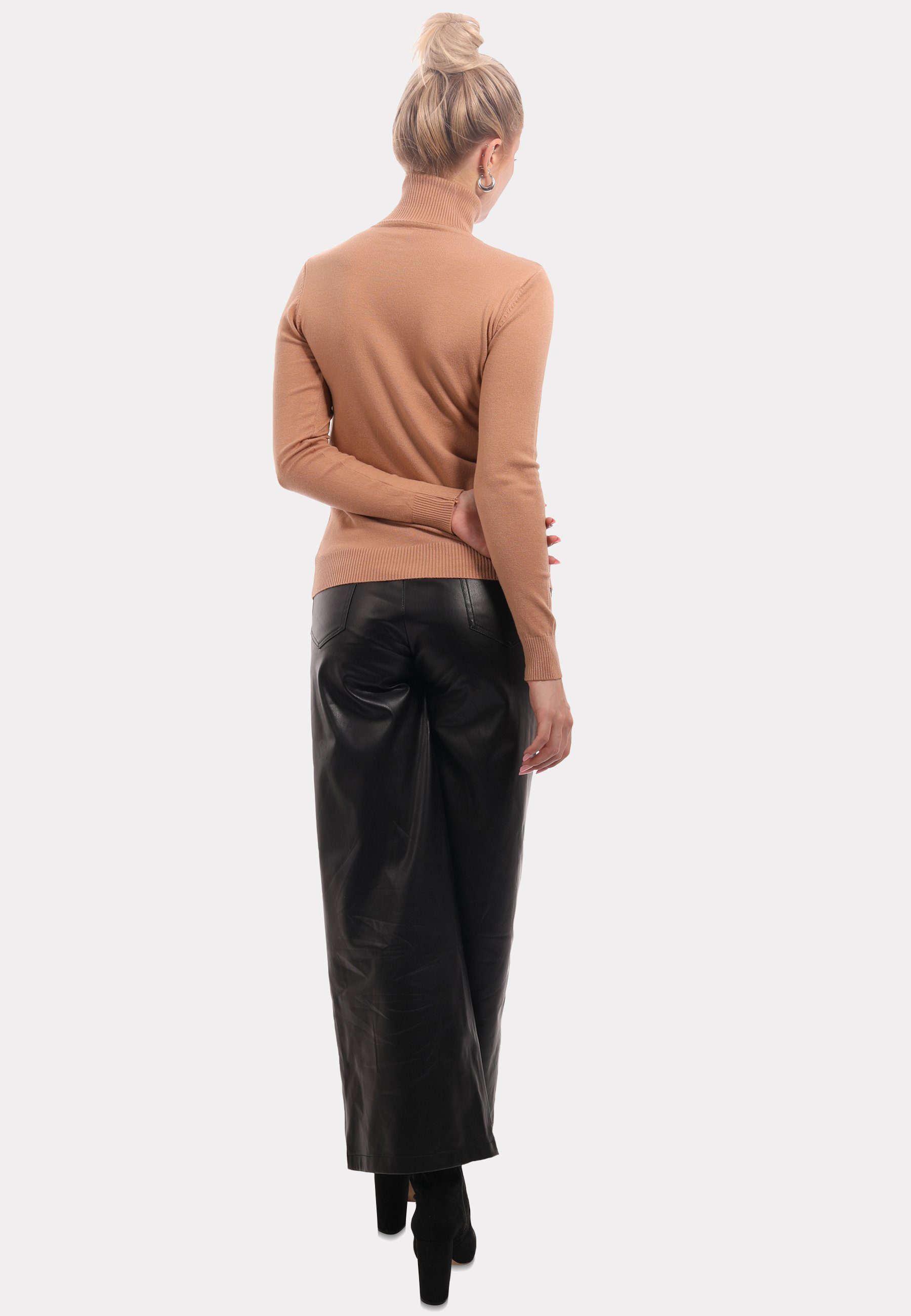 YC Fashion & Basic Feinstrick in beige Style Rollkragenpullover (1-tlg) Unifarbe Rollkragenpullover aus