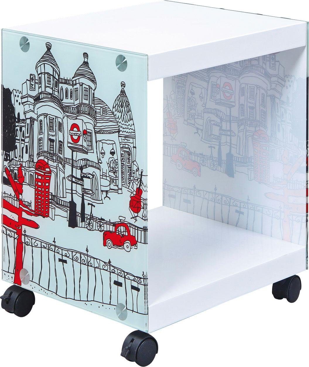 Cube, Motiv Glasseiten gestalteten INOSIGN Beistelltisch mit London