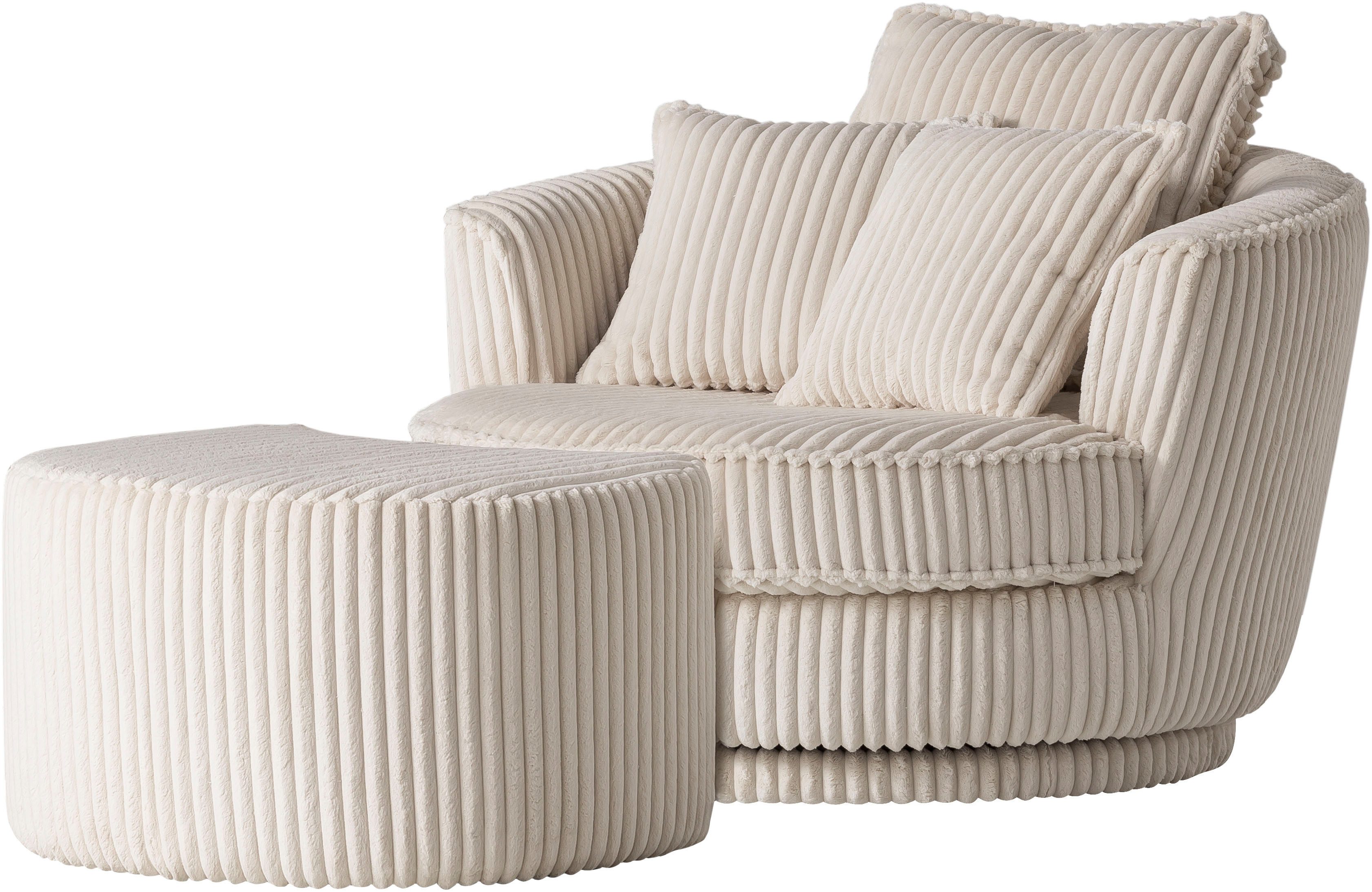 Home affaire Drehsessel MAISIE, Love Seat XXL Lese-Sessel, Big-Sessel mit Hocker, (2-St), Set in MEGA CORD und Web-Velours, drehbar 360 Grad