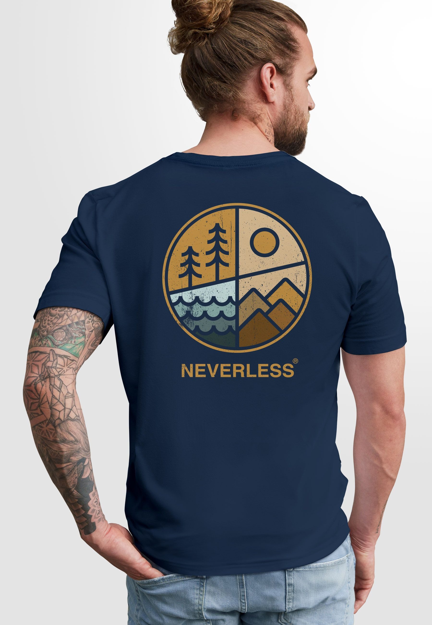 Neverless Print-Shirt Herren T-Shirt Backprint Natur günstig online kaufen