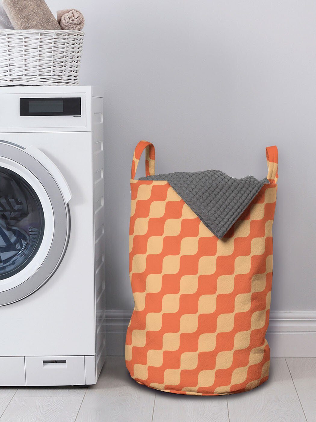 Abakuhaus Wäschesäckchen Wäschekorb Griffen im Waschsalons, Retro-Stil Gewellte Kordelzugverschluss mit Linien Orange für