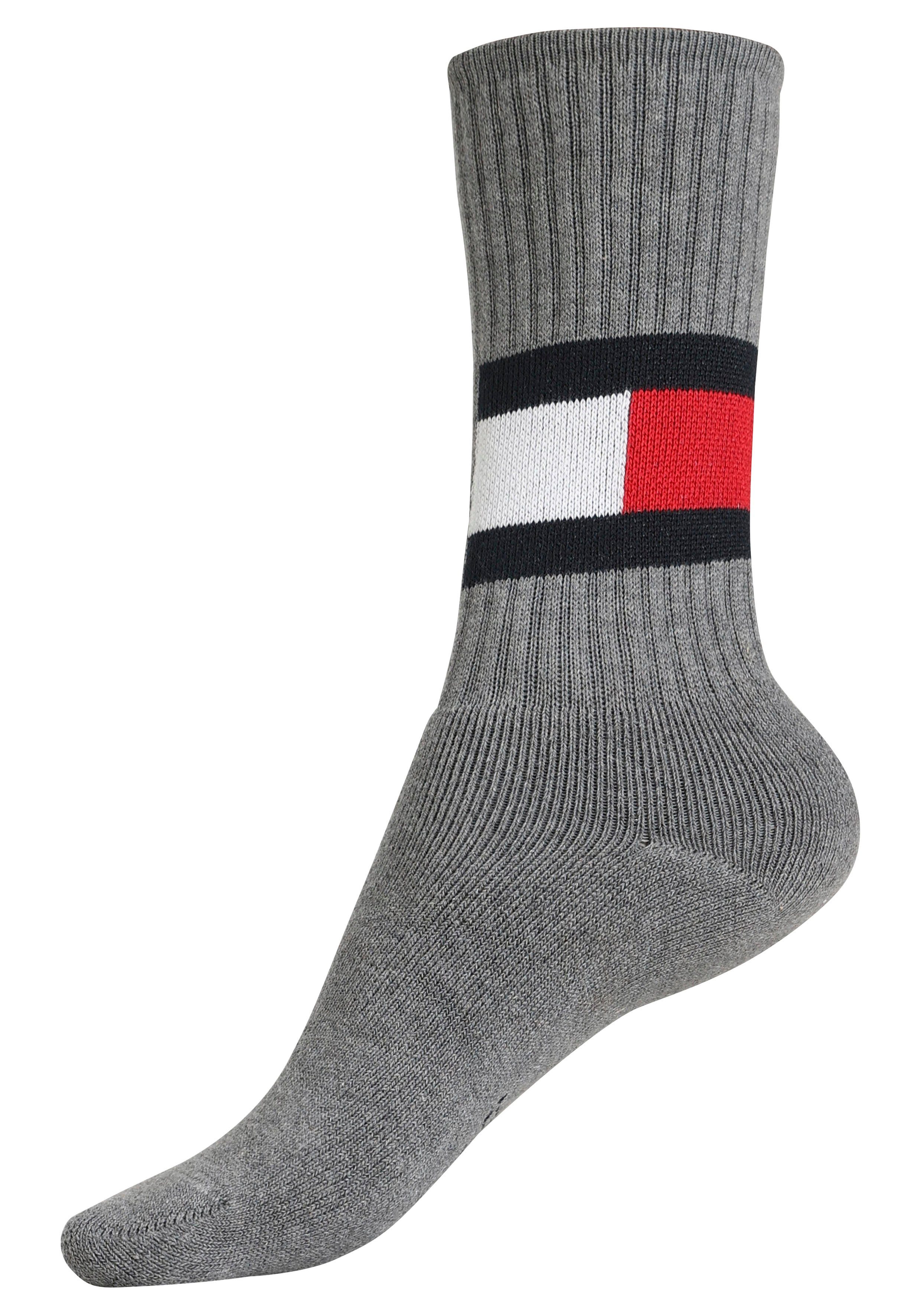 Sportsocken Flag-Logo großem Socks (Packung, 3-Paar) Crew Tommy 3-pack TH Mit Hilfiger