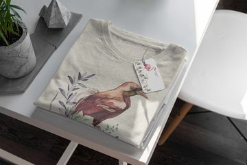 Sinus Art T-Shirt Herren Shirt Organic T-Shirt Aquarell Motiv Vogel Blumen Bio-Baumwolle Ökomode Nachhaltig Farbe (1-tlg)