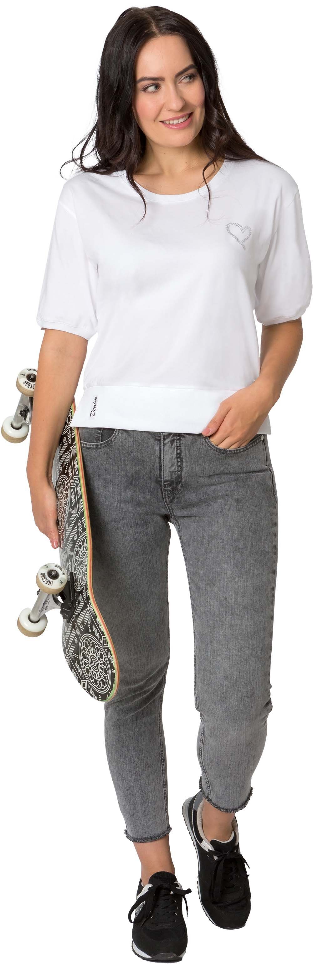 Gio Milano T-Shirt G26-1100 seitliche Schlitze, Strassapplikation als Logo weiß