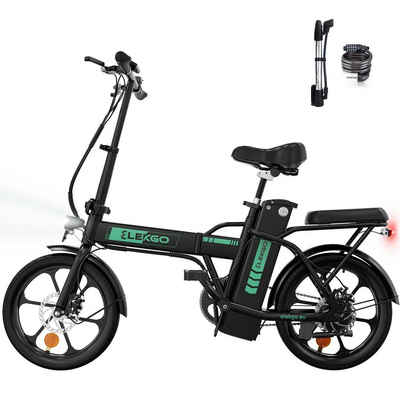ELEKGO E-Bike Elektrofahrrad 16 Zoll Klapprad mit 36V 8.4Ah Batterie bis 35-70km, 1 Gang, 250W Heckmotor