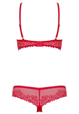 Obsessive Set: Bügel-BH 2 tlg. Dessous-Set: BH und String ouvert mit Schleifen - rot