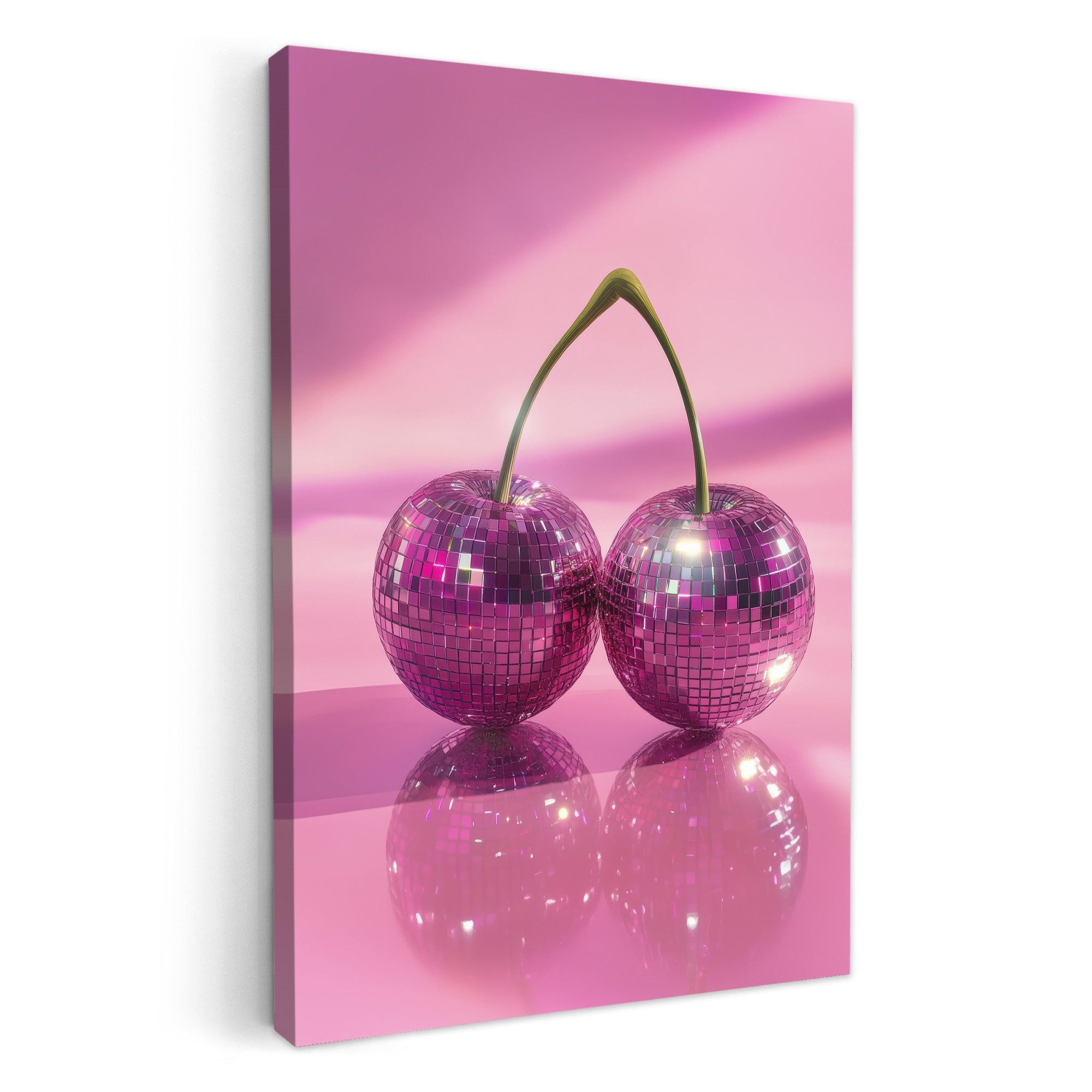 OneMillionCanvasses® Leinwandbild Glitzer - Discokugel - Rosa - Kirsche, Fotodruck (1 St), Wandbilder für Esszimmer, Wanddeko Bilder Küche 20x30 cm