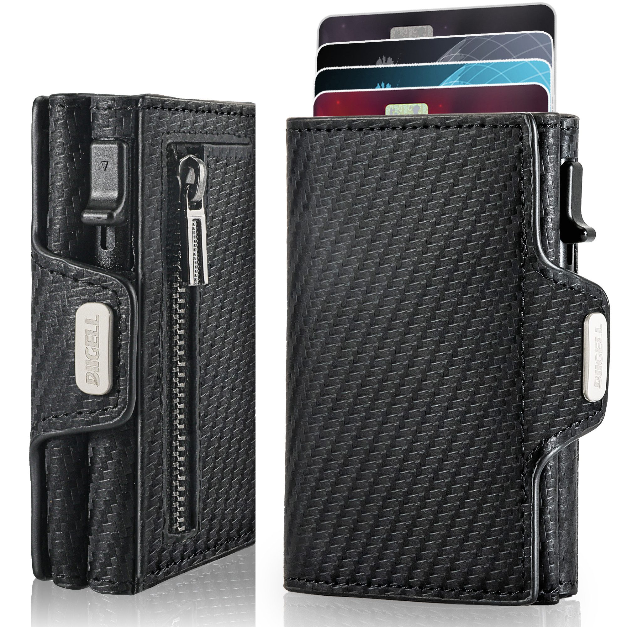 Forrlite Geldbörse Geldbörse Herren mit RFID Schutz, Portmonee Portemonnaie Herren klein (Slim Wallet mit Münzfach, Mini Geldbörse Herren&Damen, Kreditkartenetui Kartenetui-Geldbeutel 12 Karten, Kartenhalter Carbon)