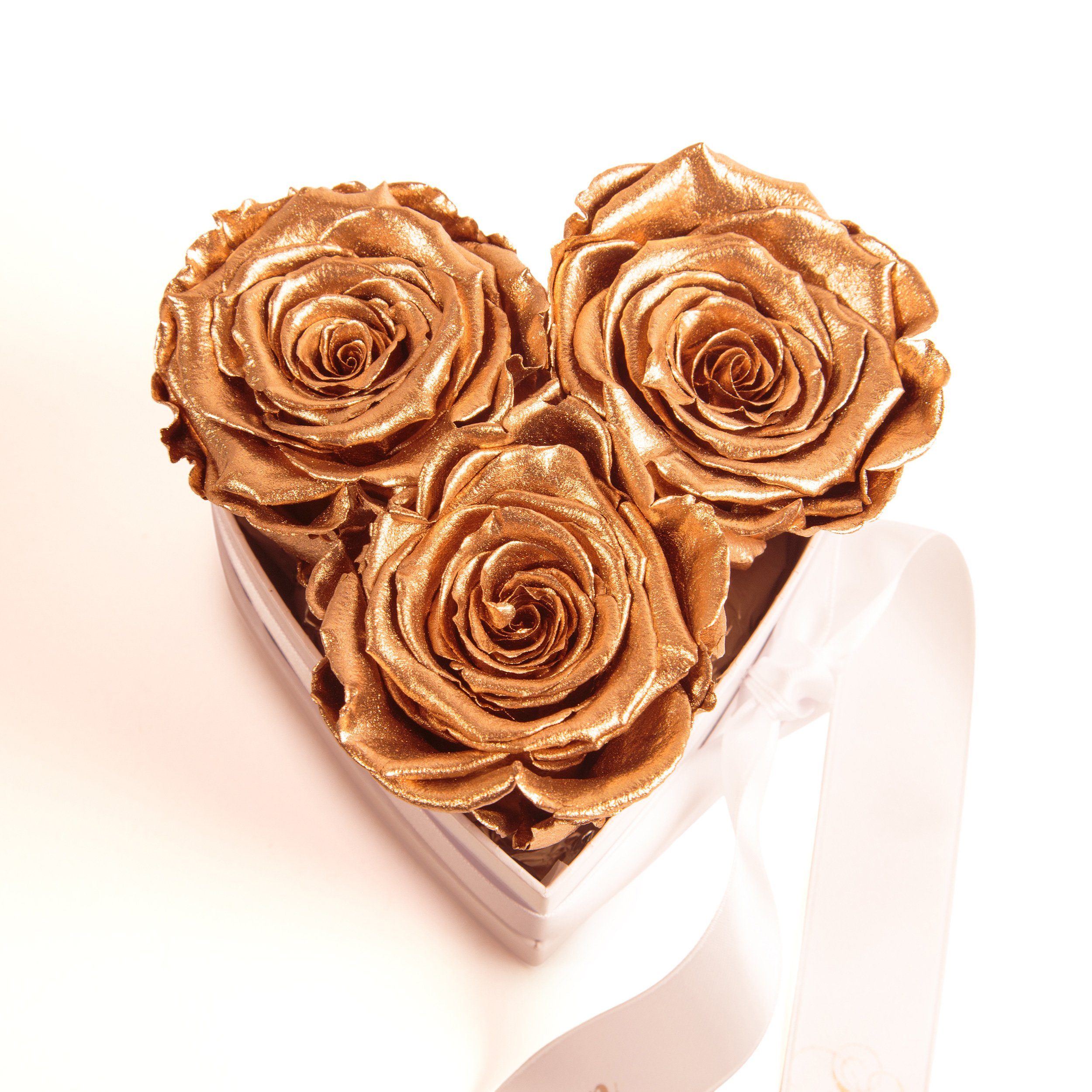 Kunstblume Ewige Rosen Box 3 Rosen Goldhochzeit Geschenk Jubiläum Rosen, ROSEMARIE SCHULZ Heidelberg, Höhe 10 cm, haltbare Blumen, Made in Germany