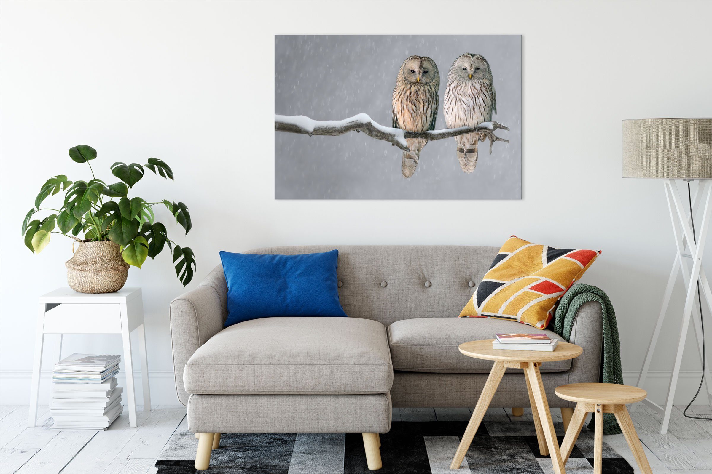 Pixxprint Leinwandbild Zwei Eulen in Winterlandschaft, Zwei Eulen in Winter günstig online kaufen