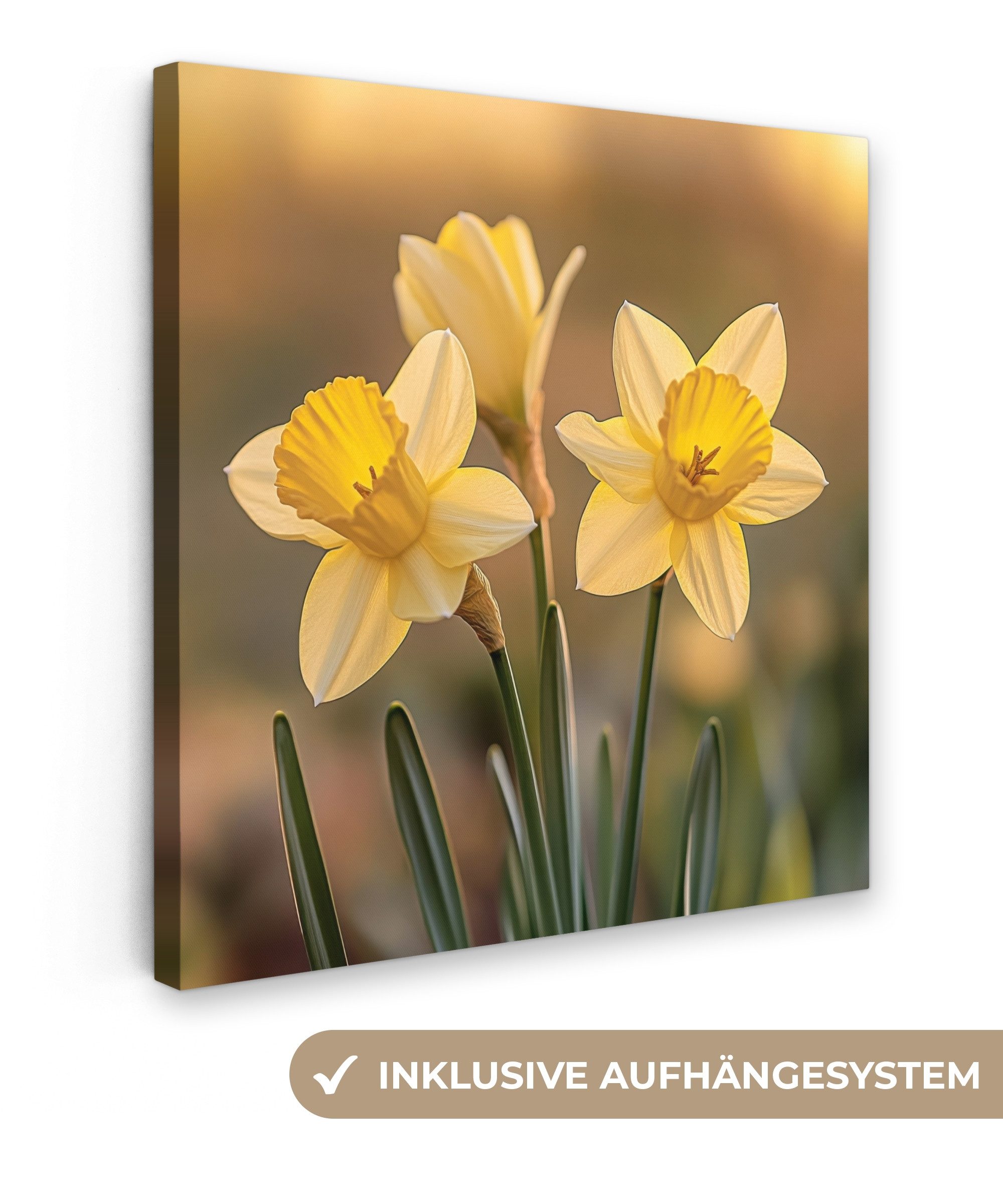 OneMillionCanvasses® Leinwandbild Blumen - Gelb - Unscharf, Fotodruck (1 St), Wandbild, Deko Schlafzimmer Wohnzimmer Flur 20x20 cm
