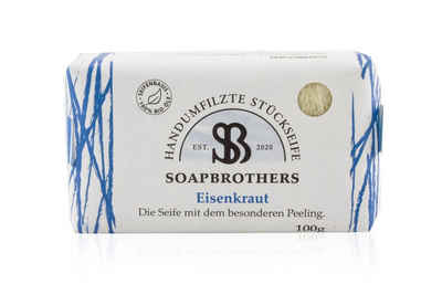 Soapbrothers Handseife Naturkosmetik Bio Seife mit Filzmantel - Bis zu 4-mal ergiebiger als herkömmliche Stückseifen in nachhaltiger Verpackung - Eisenkraut/Verbene 100g, 1-tlg., FSC zertifiziert, Naturkosmetik