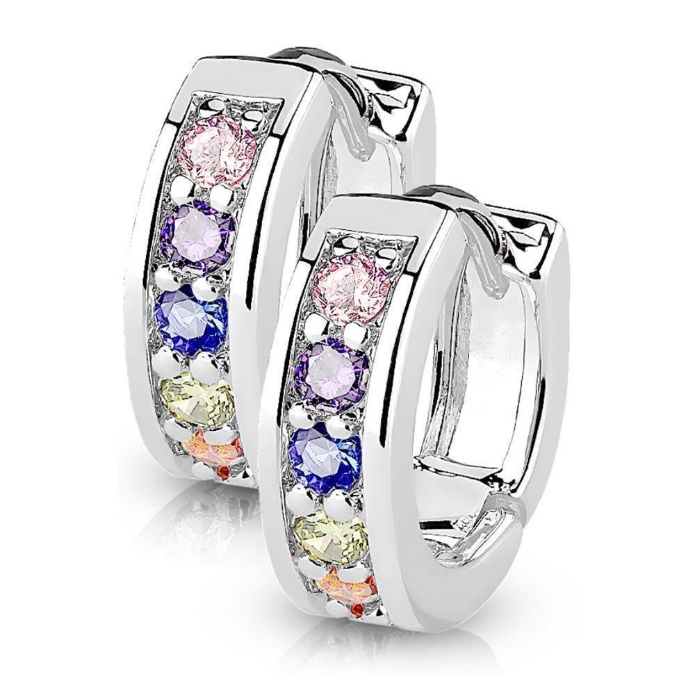 BUNGSA Creolen-Set silberne Creolen Kristalle bunt aus Edelstahl Damen (1 Paar (2 Stück), 2-tlg), Ohrschmuck Ohrringe