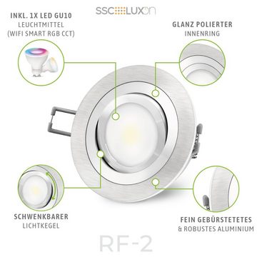 SSC-LUXon LED Einbaustrahler RF-2 Einbauspot schwenkbar mit RGB WiFi GU10 LED Lampe dimmbar, RGB