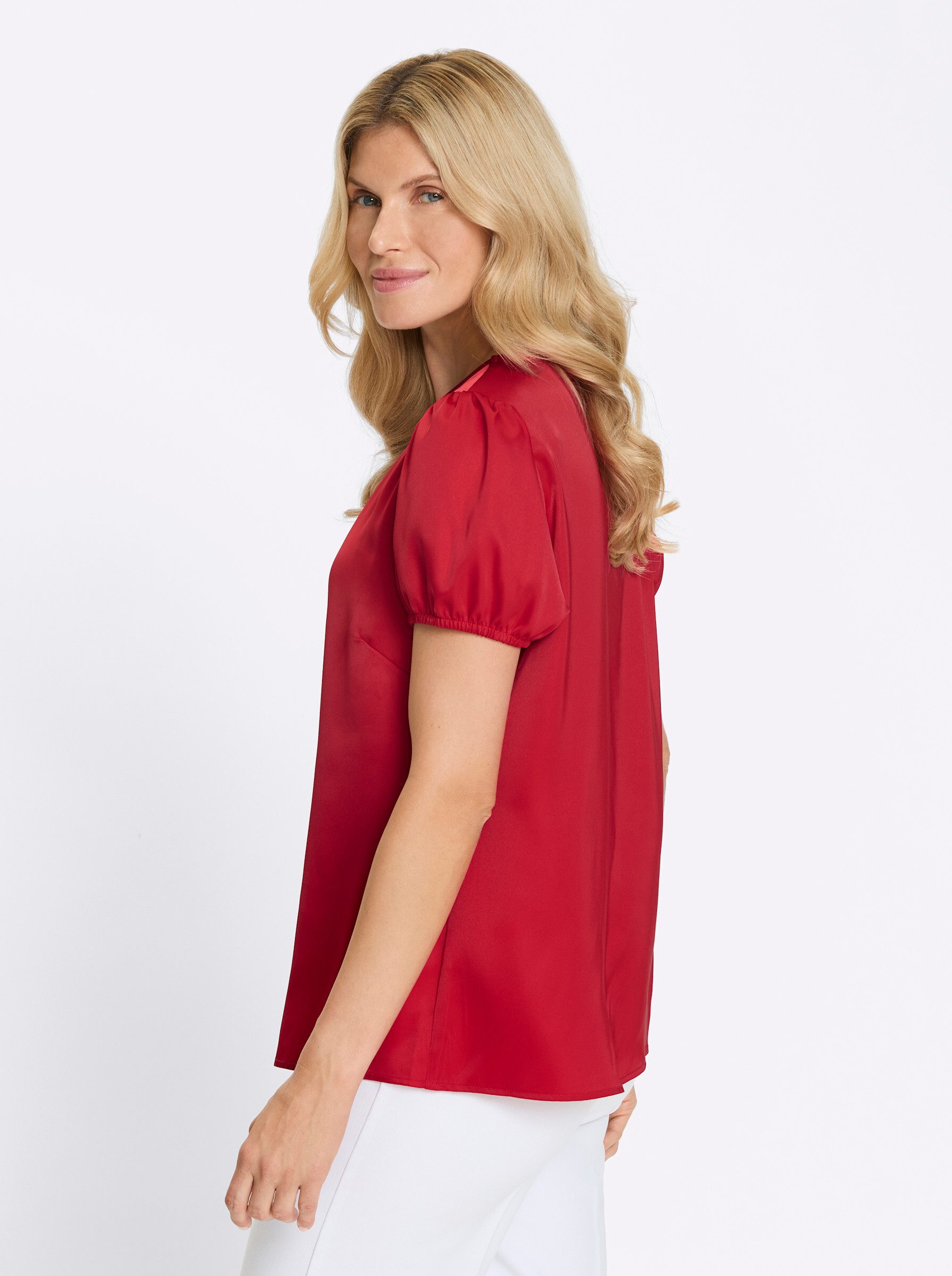 Sieh an! Klassische Bluse Satin-Bluse Kurzarm