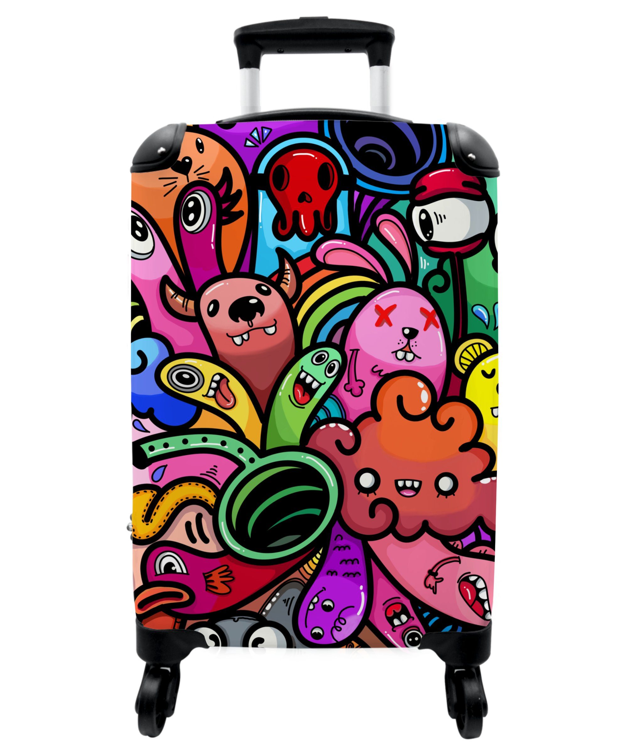 NoBoringSuitcases.com© Kinderkoffer 55x35x20cm Design - Monster - Regenbogen - Lustig - Mädchen - Jungen, 4 Rollen, Reisetasche mit rollen, Handgepäck für Ferien, Kindertrolley, Koffer