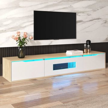OKWISH TV-Schrank TV-Möbel Fernsehtisch Hochglanz, mit farbwechselndem LED-Licht, Klapptüren