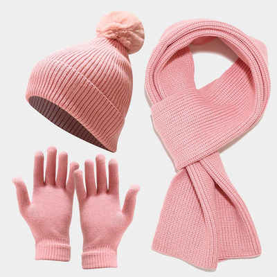 Mmgoqqt Strickmütze »Winter Warm Beanie Mütze Schal und Touchscreen Handschuhe Set«