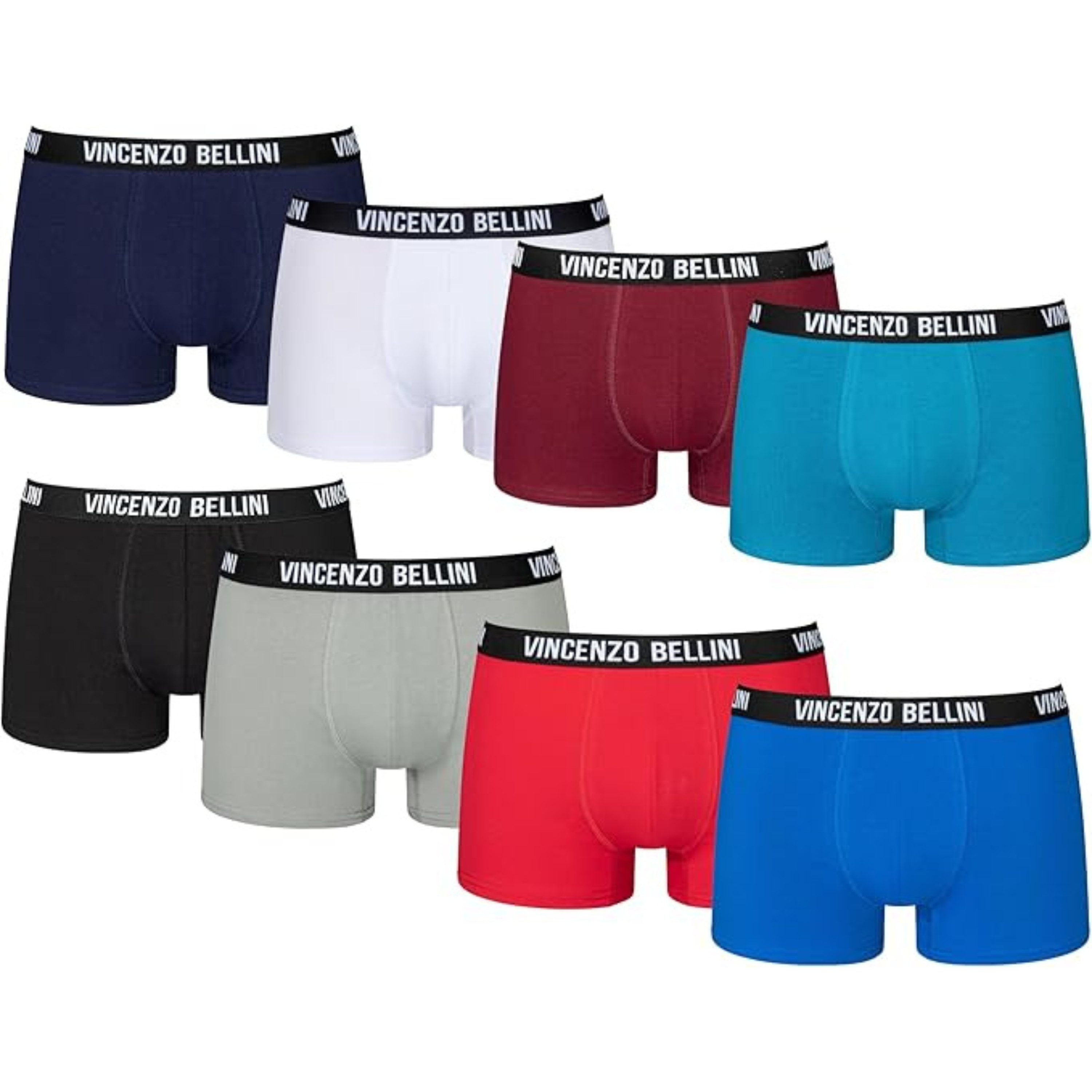 Vincenzo Bellini Boxershorts aus Baumwolle - 3 Farbvarianten - Herren Unterhose (Männer Unterwäsche Spar-Set, 8-St., 8er Set) Doppelt genäht - Ergonomisch & Langlebig - ohne kratzenden Zettel