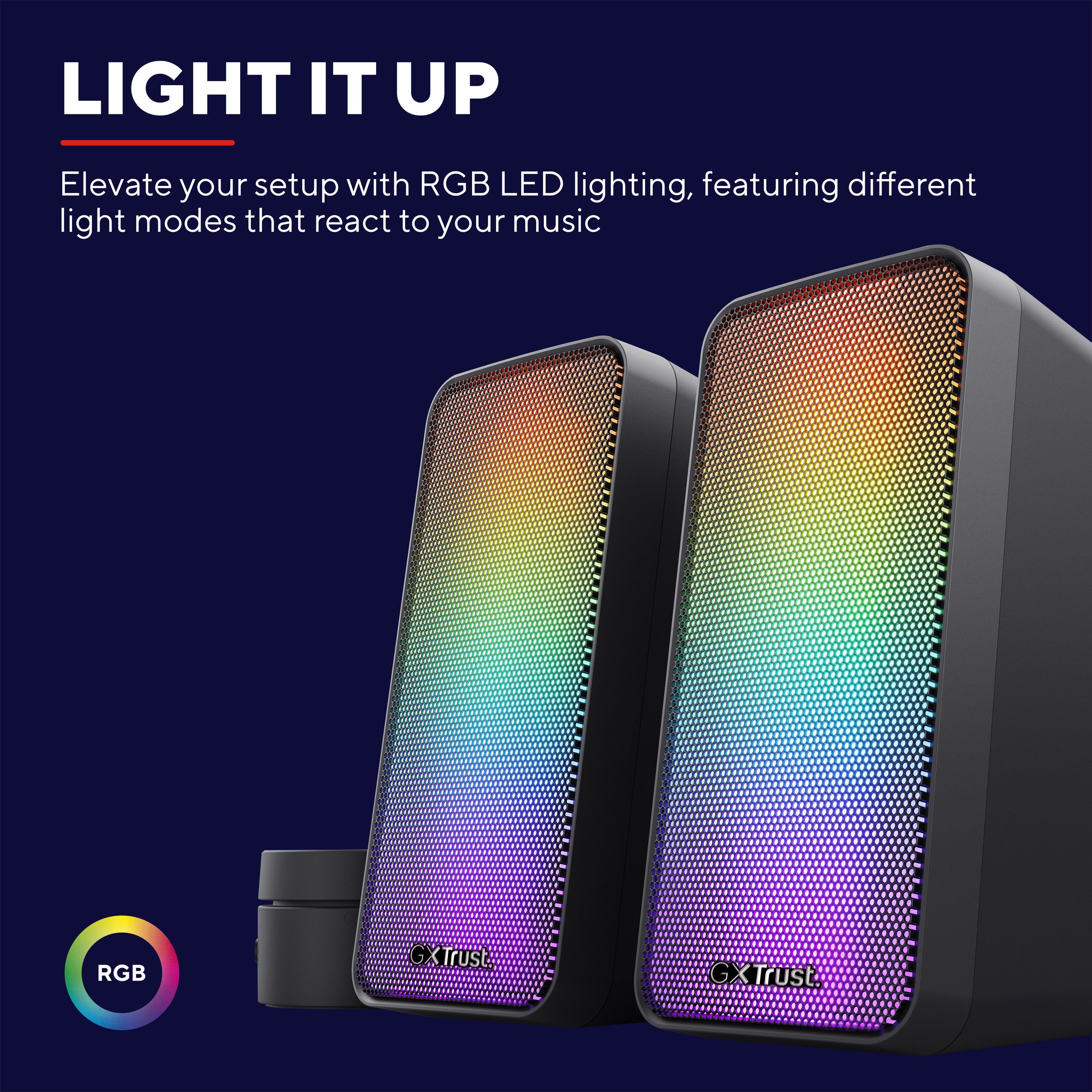 Trust GXT 611 Wezz RGB Gaming Lautsprecher PC Speaker Set Stereo PC-Lautsprecher – Bild 4 von 5