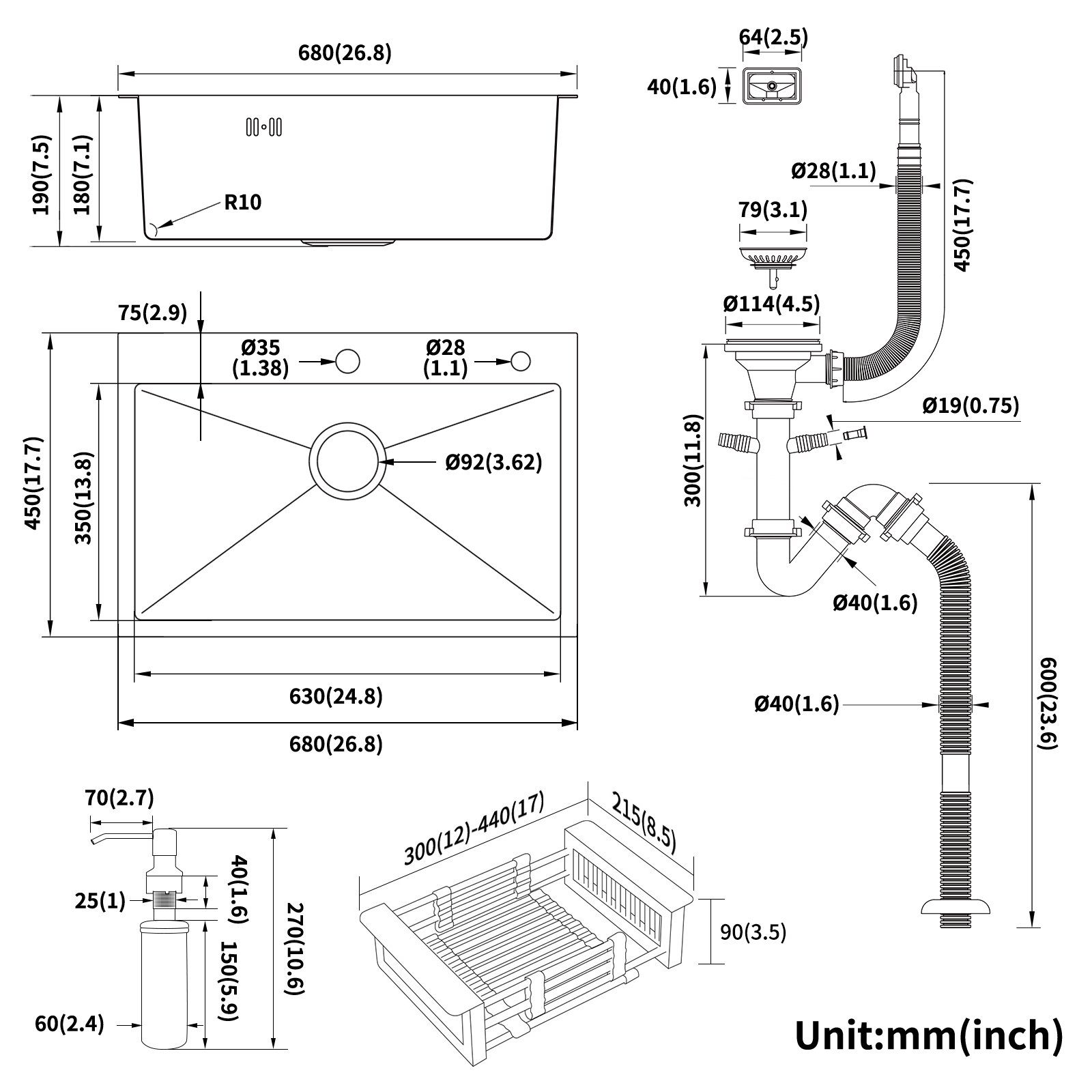 Lonheo Edelstahlspüle Spülbecken Küchenspüle mit Seifenspender Edelstahl Spüle Einbauspüle