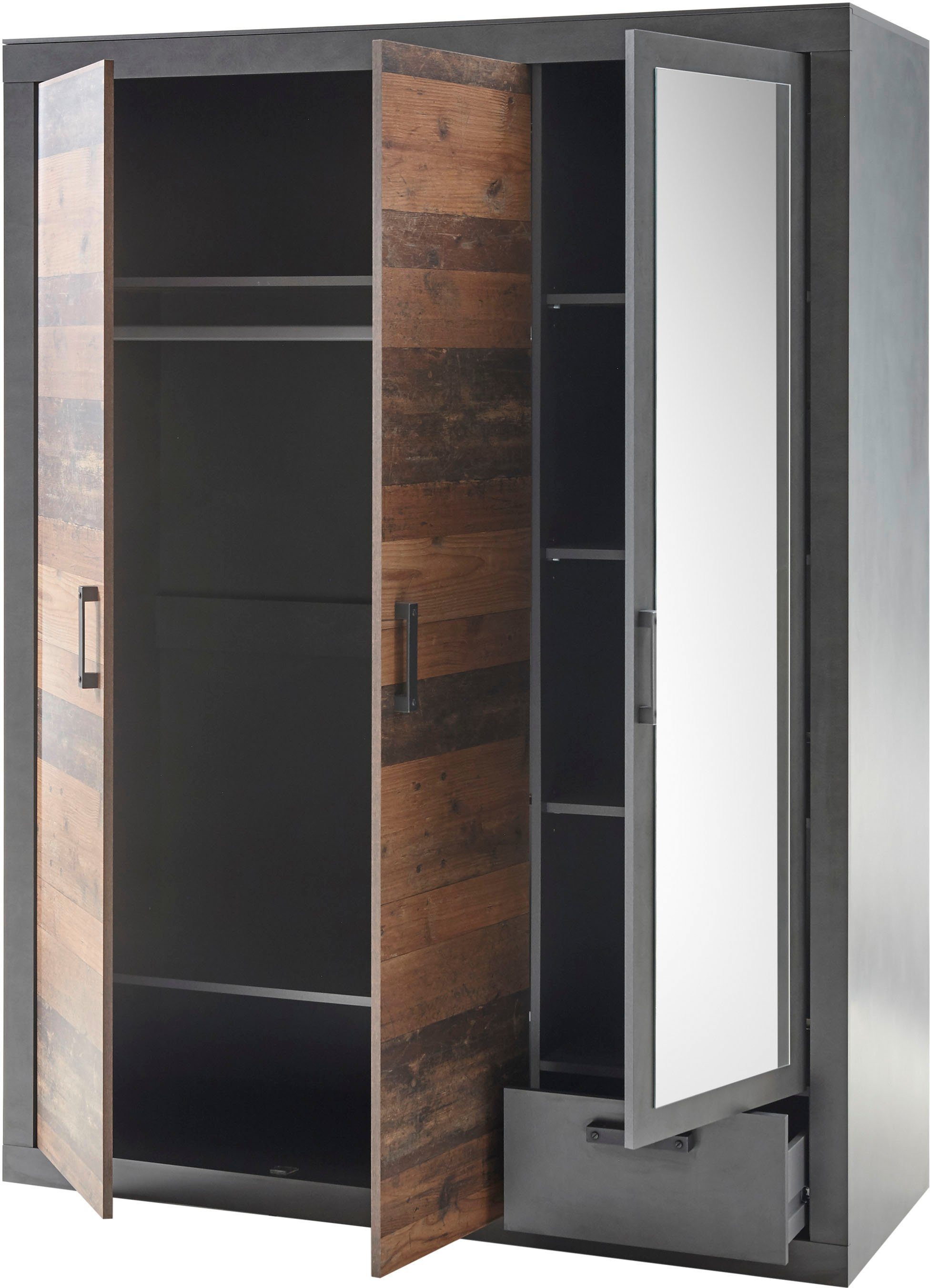 Home affaire Schlafzimmer-Set BROOKLYN, (Set, 4-tlg., mit Polsterkopfteil, Nachtkommode, Kleiderschrank 3 trg., Kommode)